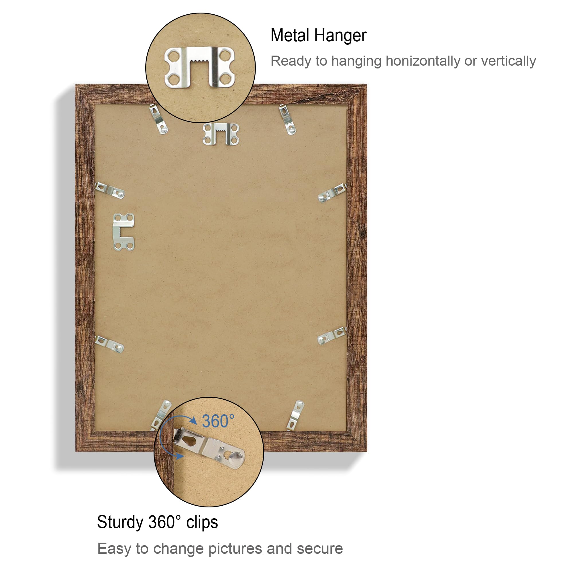 Hongkee 10x13 Picture Frame Set of 4, Made of Real Glass and Rustic Brown Frame, 10 by 13 Photo for Wall or Tabletop - Display P