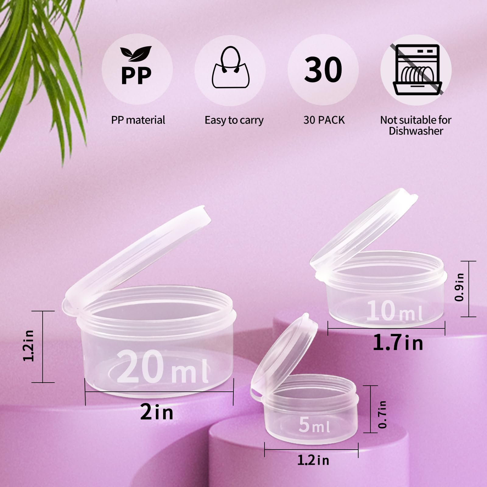 Zfyoung 30 Pcs Plastic Cosmetic Jar 5/10/20Ml Clear Case With Snap Lids Portable,Travel Storage Cosmetic Samples Beauty Products