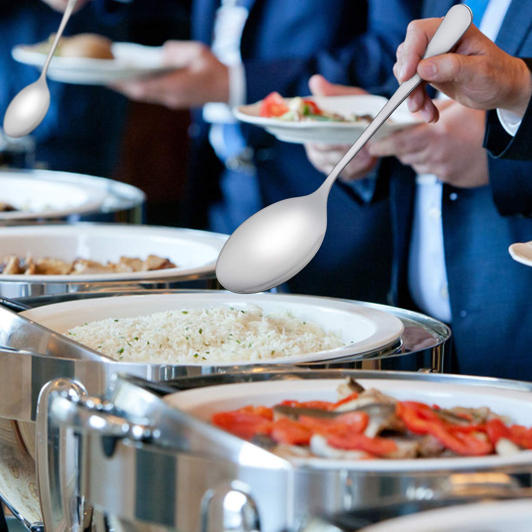 Lianyu Serving Spoon Set Of 6, 9.8 Inch Stainless Steel Large Dinner Buffet Catering Banquet Serving Spoons, Mirror Finish, Dish