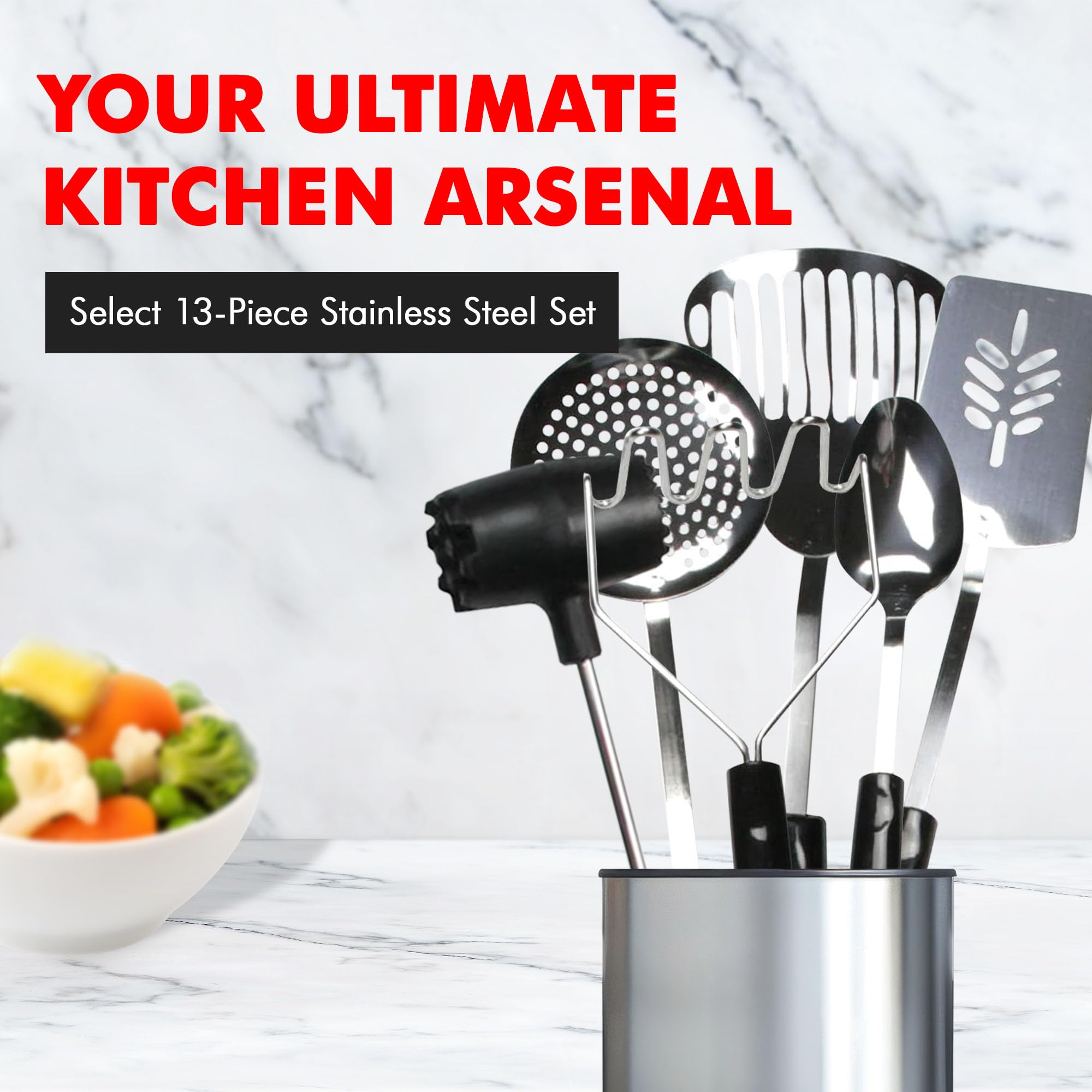 Chef Craft Select Kitchen Tool And Utensil, 13 Piece Set, Stainless Steel/Black
