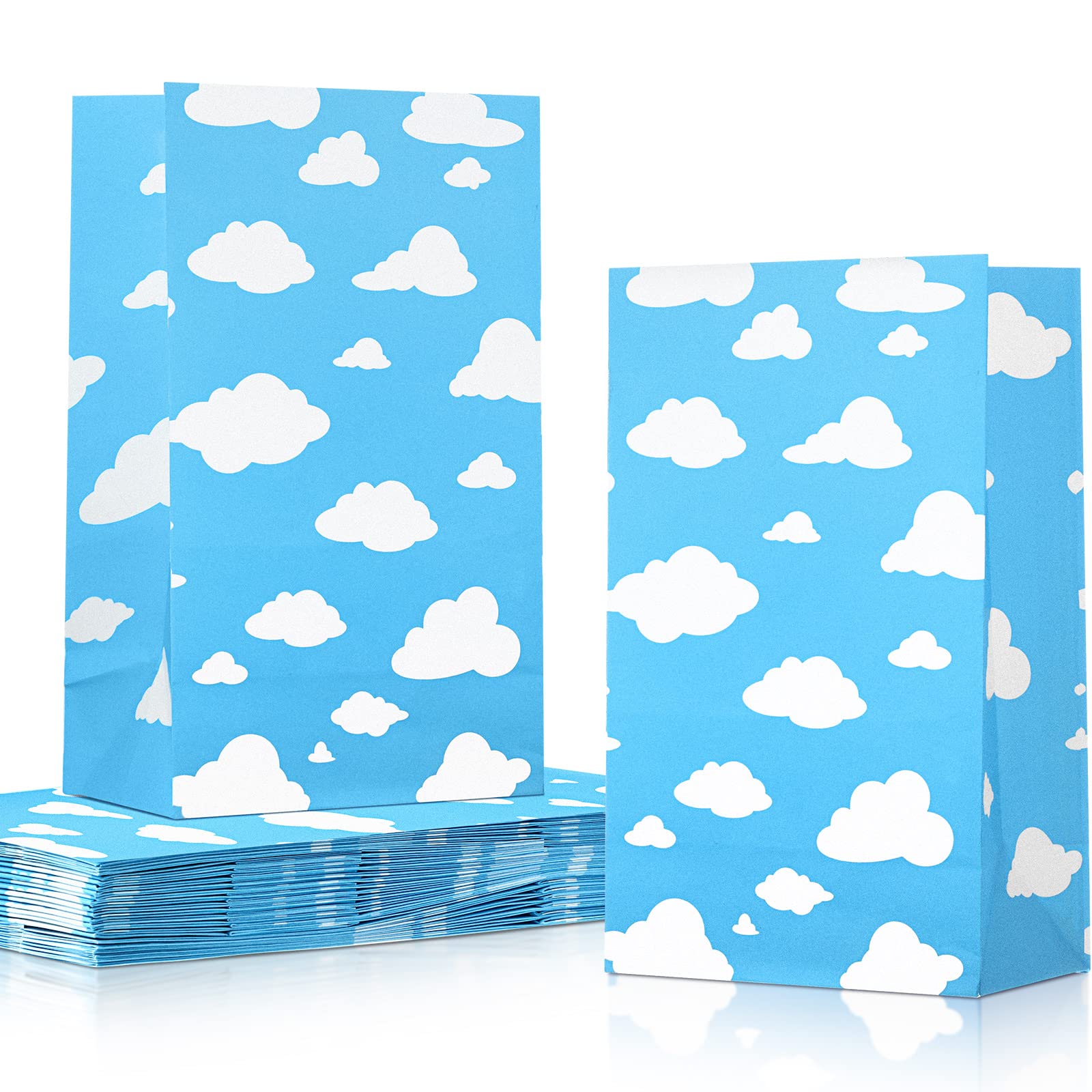 Tallew 24 Pcs Blue Sky Clouds Paper Party Bags Cartoon Story Cloud Treat Candy Goodie Bags Blue Sky Gift Bags Wrapping Party Fav