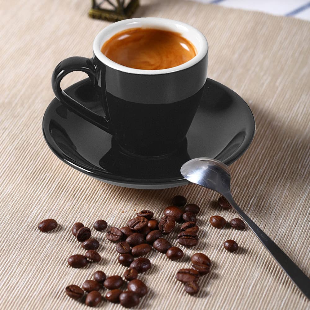 Ionegg Porcelain Espresso Cup With Saucer, Espresso Shot Cup, 80Ml/2.7Oz, Black