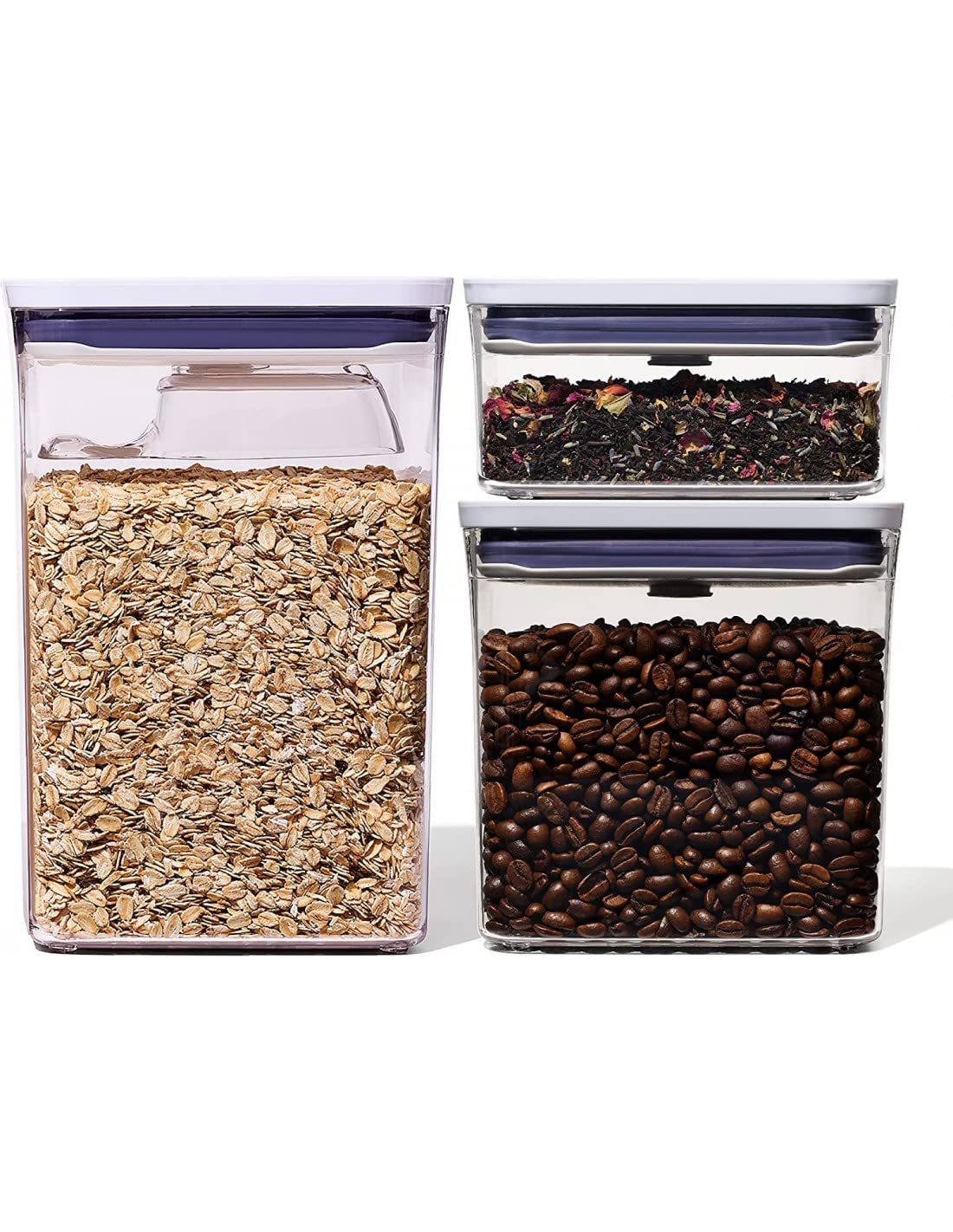 OXO Plastic Airtight Pop Containers Rectangle 3 Piece Set with Scoop