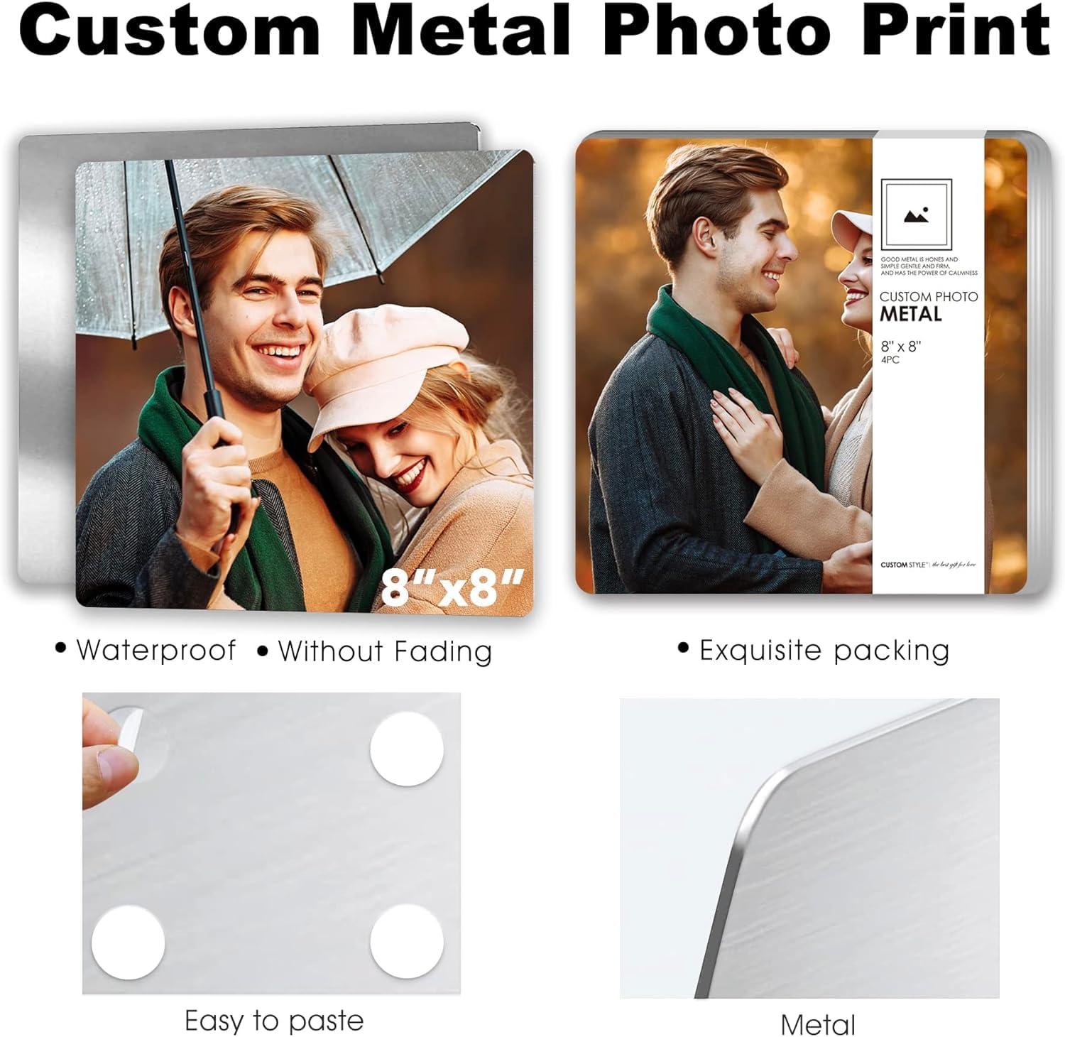 Custom Photo Tiles, Personalized Mix Metal Tiles Picture Frames Stick On Wall, Picture Frames Collage Wall Decor Square Picture