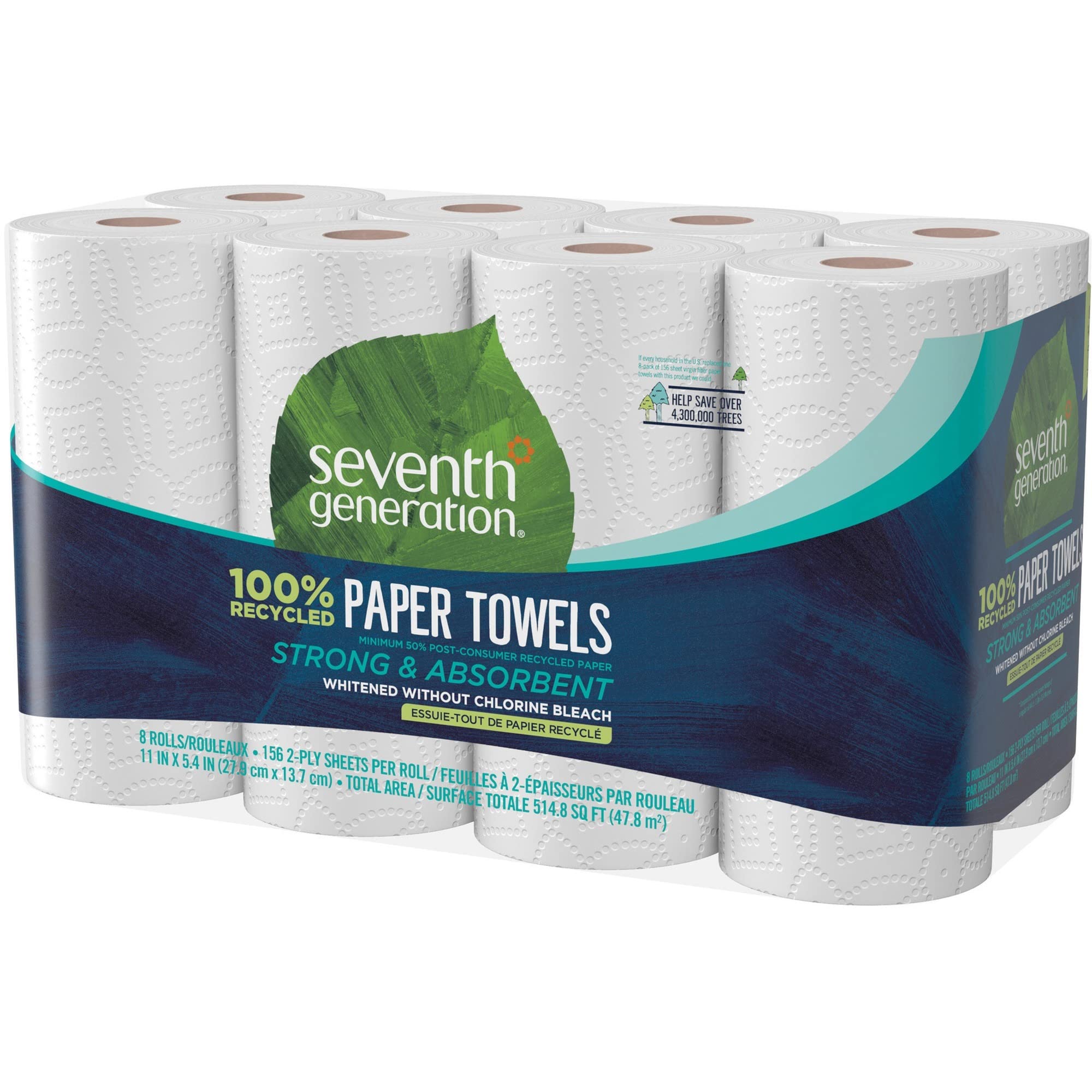 Seventh Generation 100% Recycled Paper Towel, White 8 Per Pack