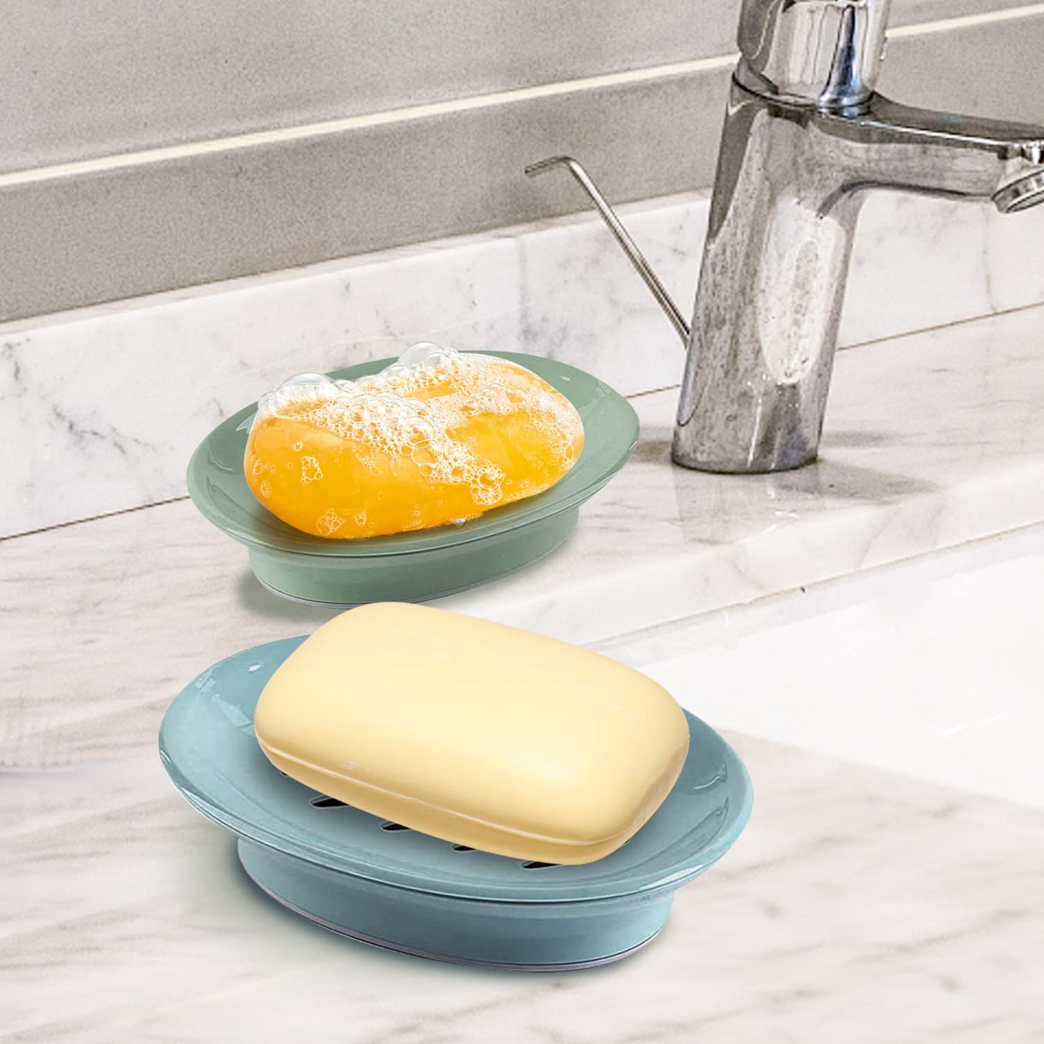 3-Pack Soap Dish With Drain Soap Holder, Soap Saver Easy Cleaning, Stop Mushy Soap Tray For Shower Bathroom Kitchen