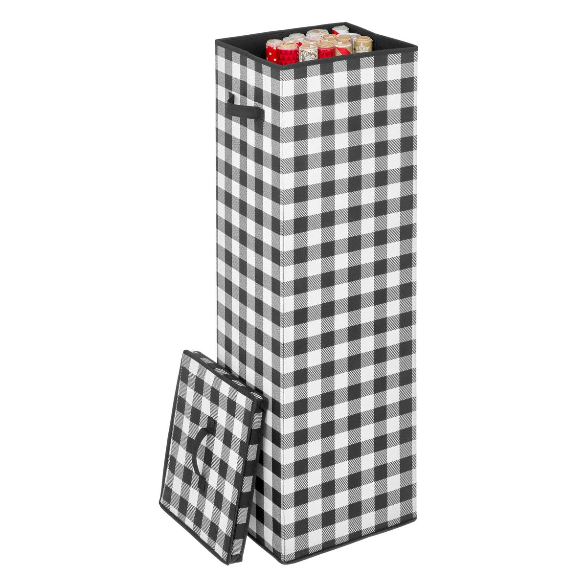 Mdesign Tall Gift-Wrapping Paper Storage Box With Handles - Upright Christmas Gift Wrap Storage Organizer With Removable Lid - W