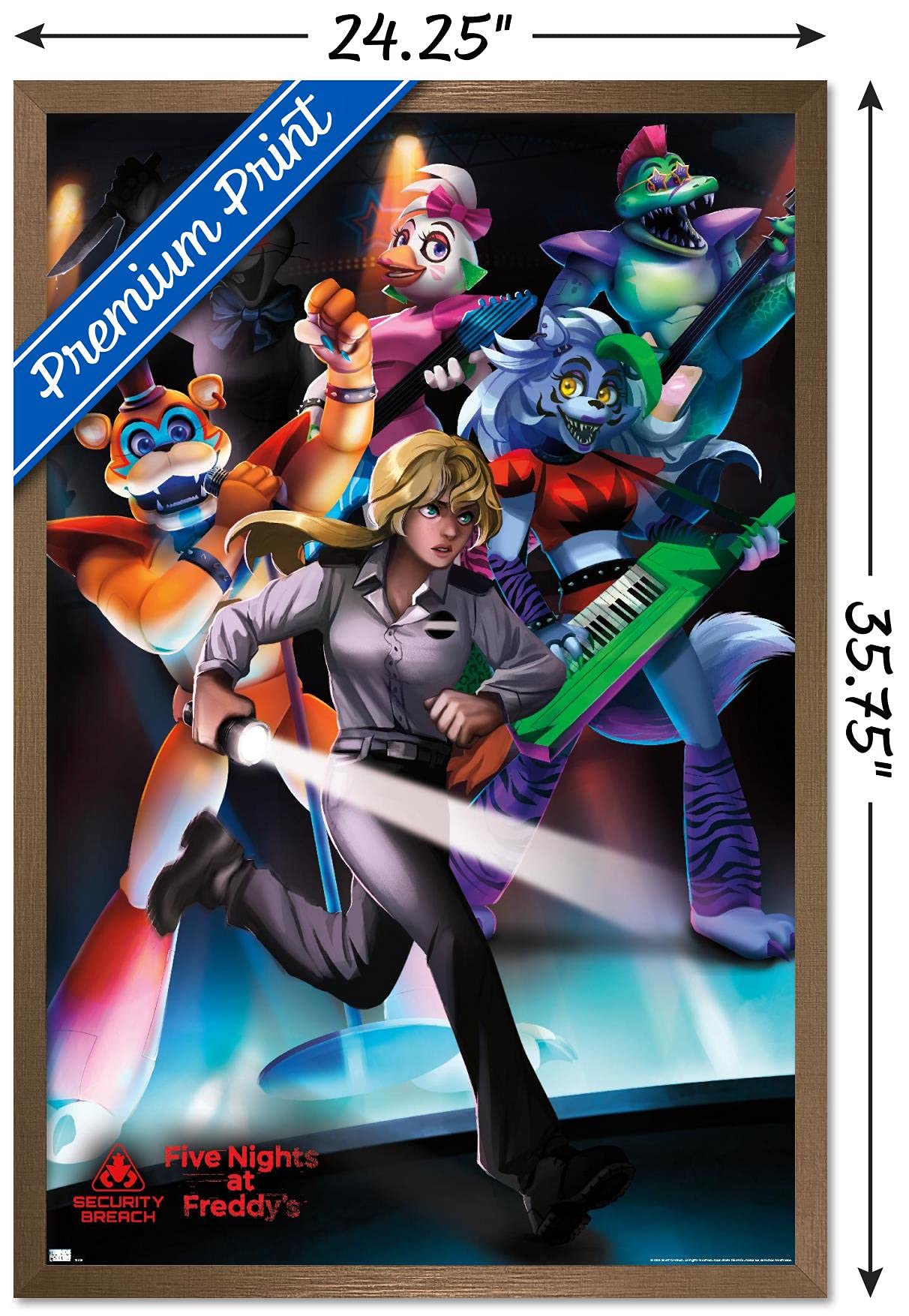 Trends International Five Nights At Freddy'S: Security Breach - Group Wall Poster, 22.375'' X 34'', Bronze Framed Version
