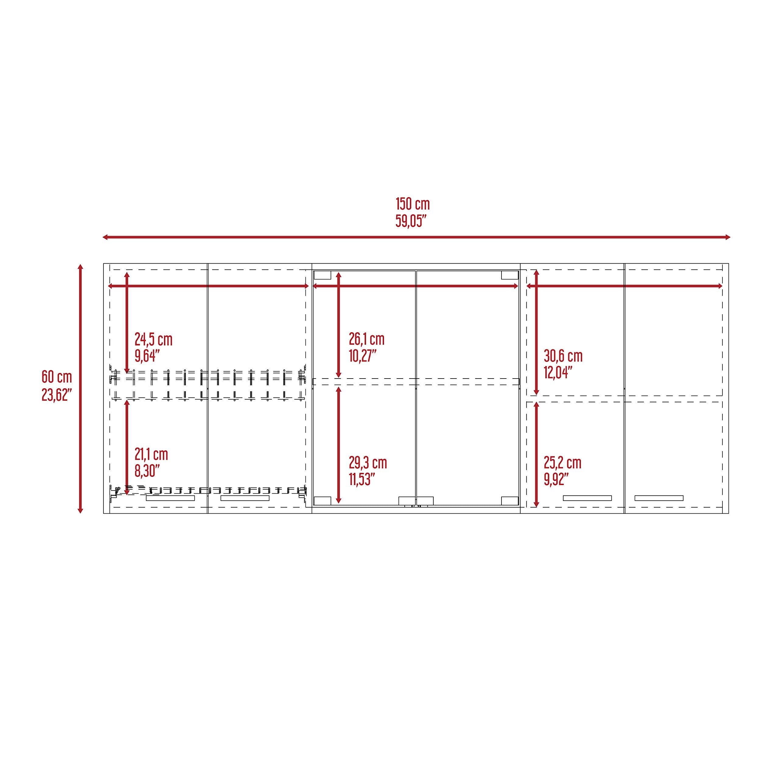 TUHOME Superior 150 Wall Cabinet With Glass  Four Internal Shelves  Glass Cabinet  Two Double Door Cabinet  Racks  Black  For Kitchen Room