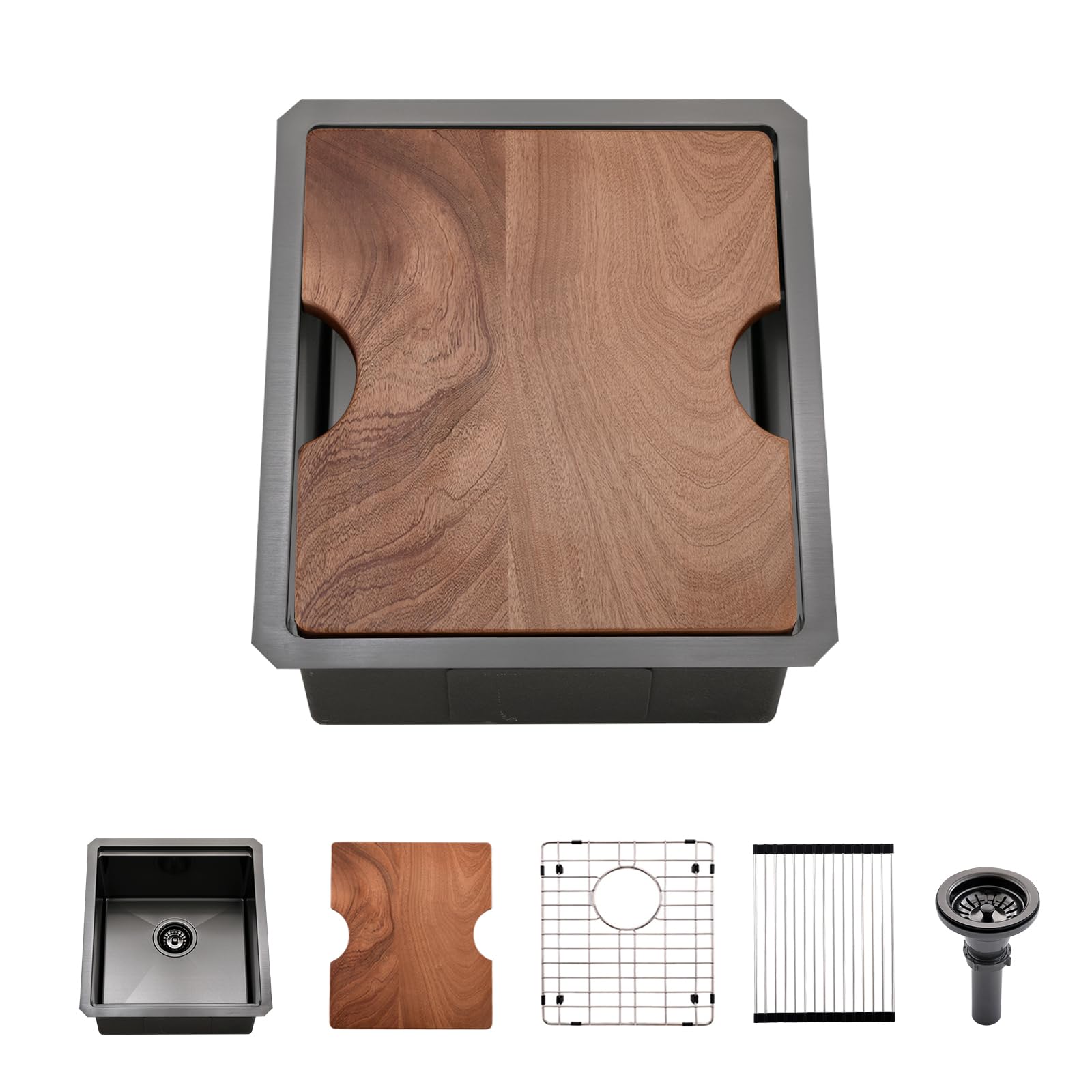 Boomhoze Black Undermount Bar Sink, Boomhoze 12 X 15 Inch Black Stainless Steel Bar Sink Undermount Small Kitchen Sink Basin Wet