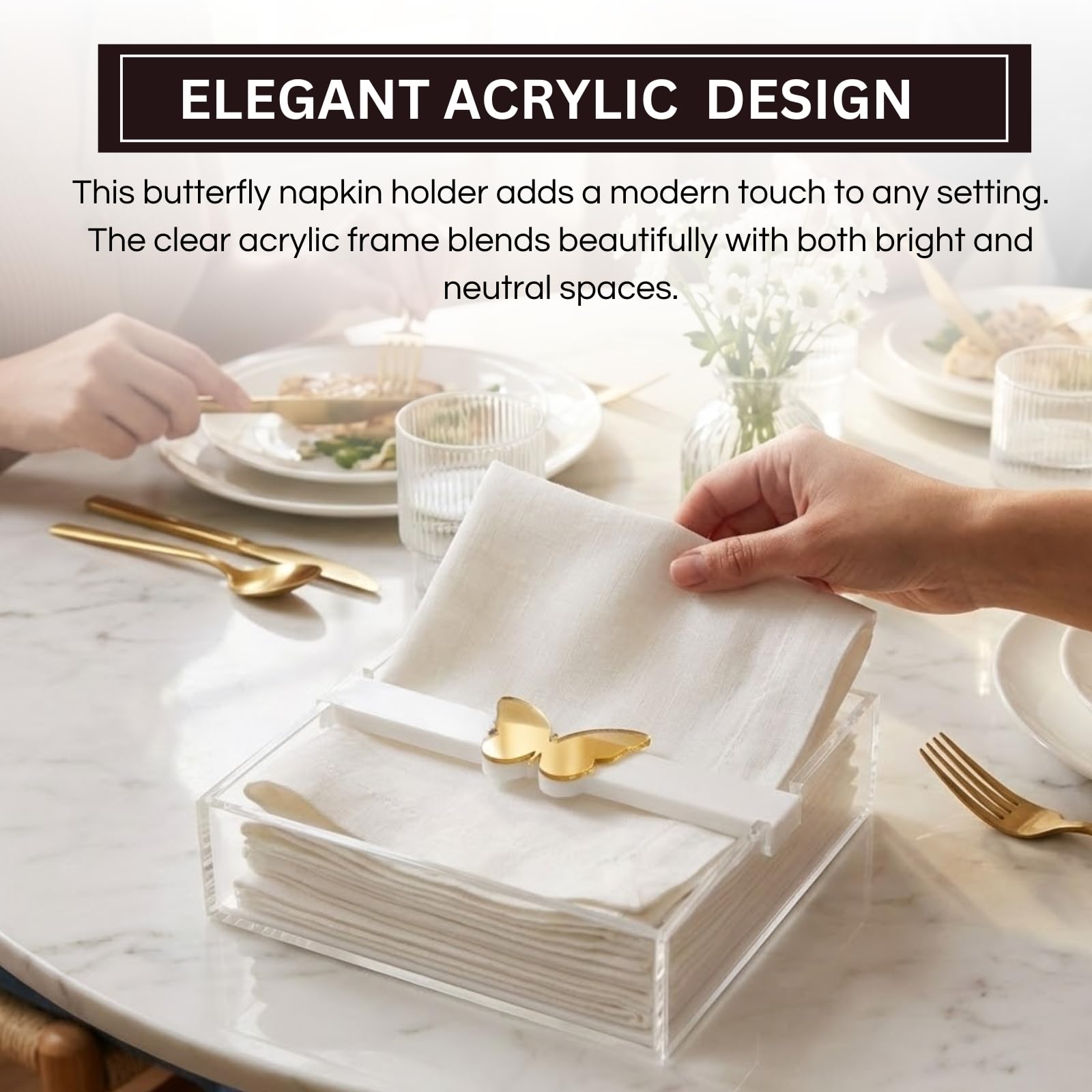 Butterfly Napkin Holder, Single Piece, Clear White Acrylic