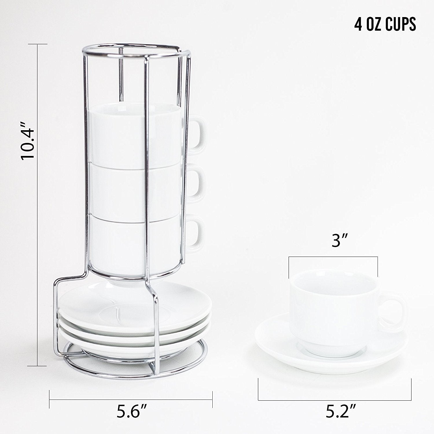 Huji Stack-Able Porcelain 4 Ounces Espresso Turkish Coffee Cups And Saucer With Chrome Rack (1)