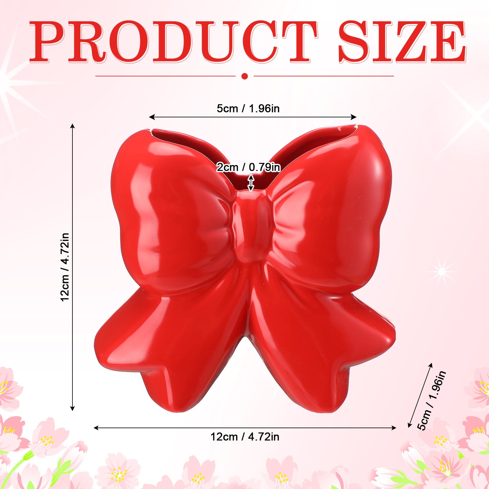 Jingmore Red Bow Vase Coquette Ceramic Vase Pen Holder 4.5 x 1.9 x 4.7 in Makeup Brush Holder Contemporary Design Decorative Wom