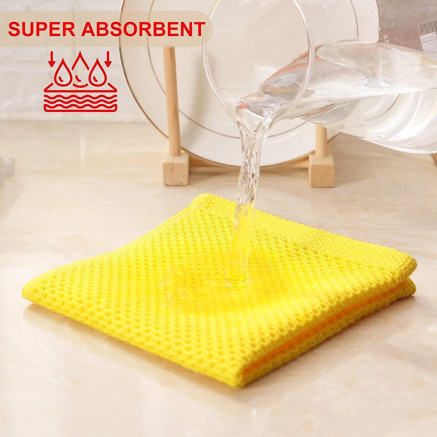 Kitinjoy 100% Cotton Kitchen Dish Cloths  12 Pack Waffle Weave Ultra Soft Absorbent Dish Towels for Drying Dishes Quick Drying Kitchen Towels Dish Rags  12 X 12 Inches  Yellow