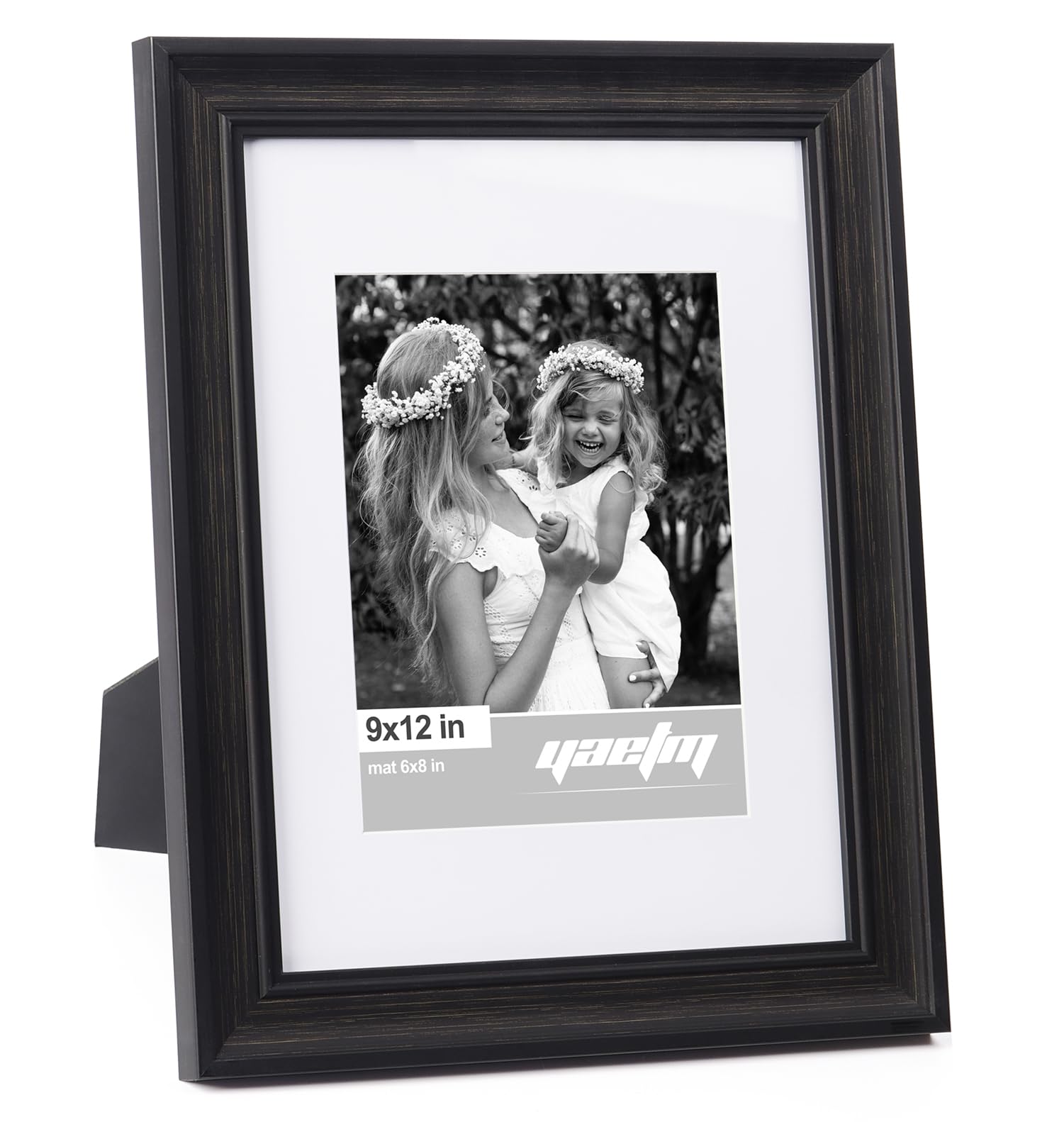 Yaetm 9x12 Picture Frame Matted to 6x8 Set of 4, 1.4    Wide Molding & Distressed Black Photo Frames 9 x 12 with Tempered Glass,