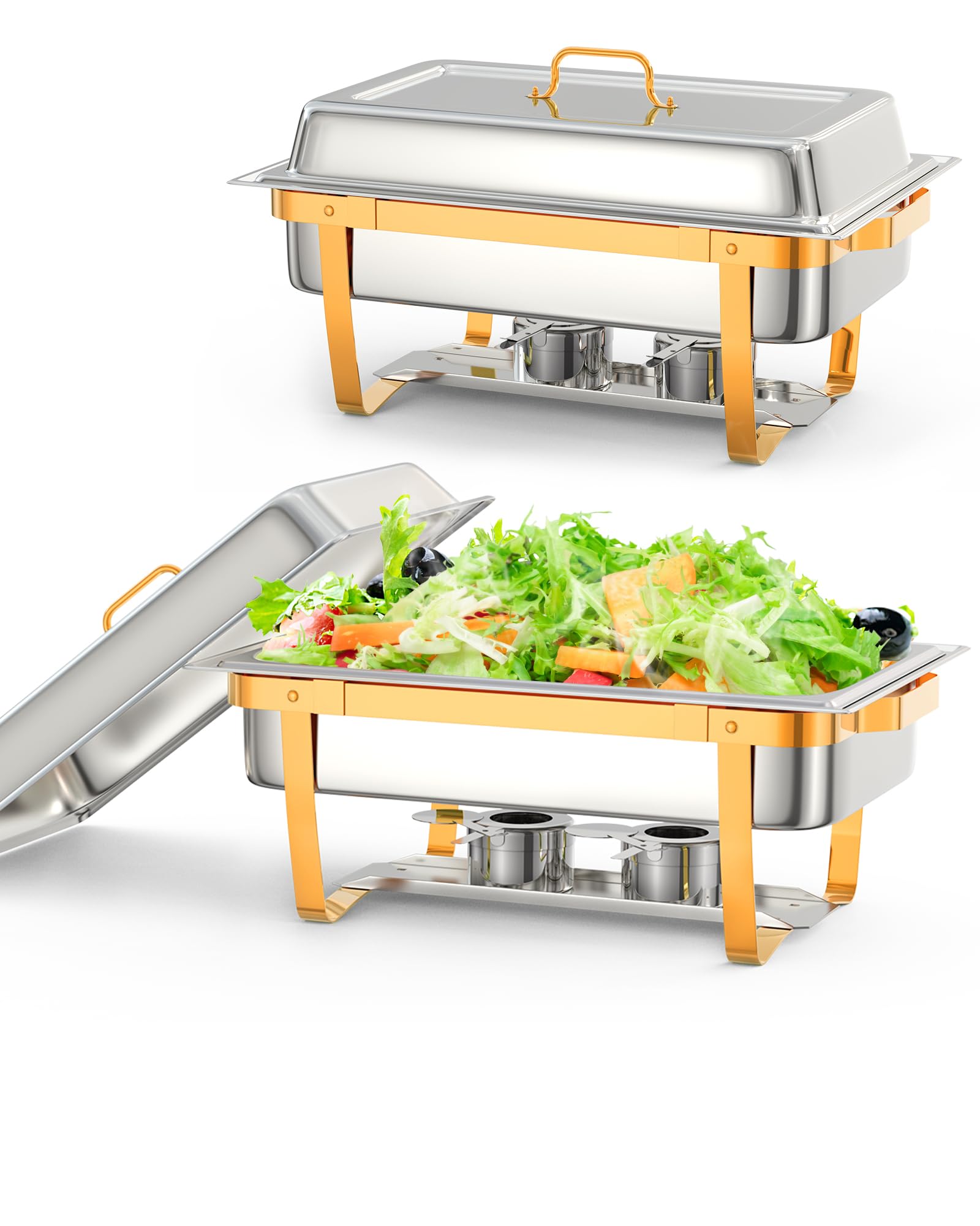 GarveeHome Chafing Dish Buffet Set, 8QT 2 Pack, Rectangle Chafing Dishes for Buffet w/Lid Holder, Stainless Steel Chafer Food Wa