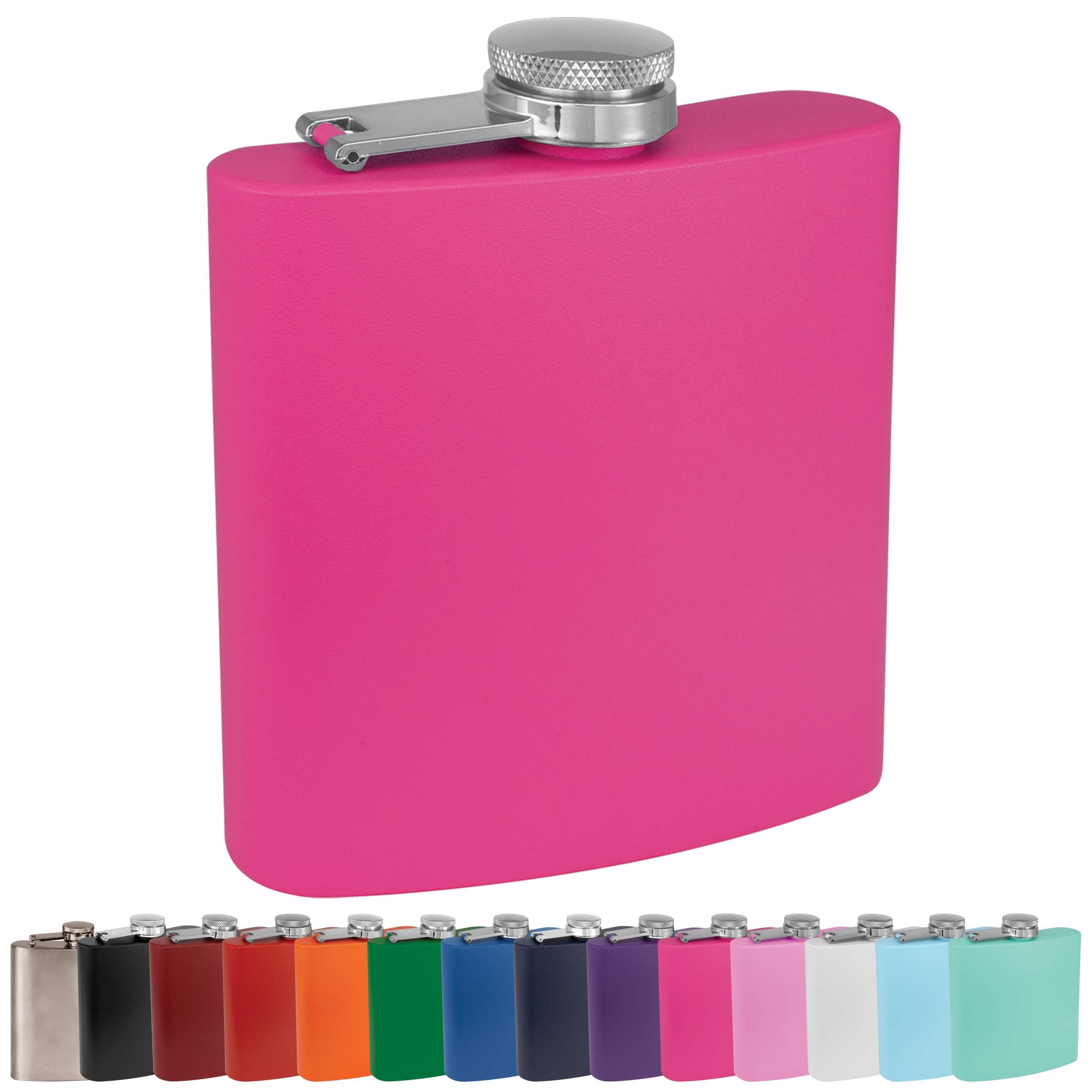 Clear Water Home Goods - 6 Oz Powder Coated Stainless Steel Hip Flask - Wedding Party - Groomsman - Bridesmaid (Matte Pink, 1)
