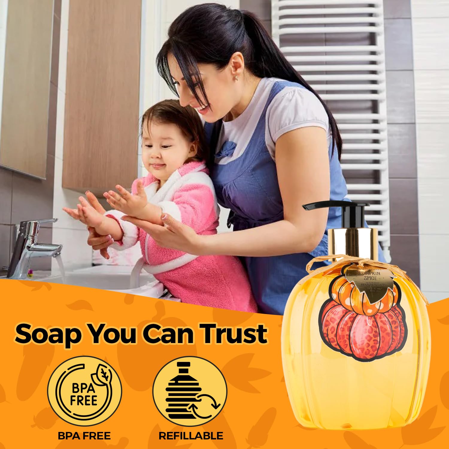 Novelty Decor Plastic Hand Soap Dispenser: Simple Pleasures Pumpkin Shaped Bottle With Scented Liquid Soap - Decorative Hand Pum