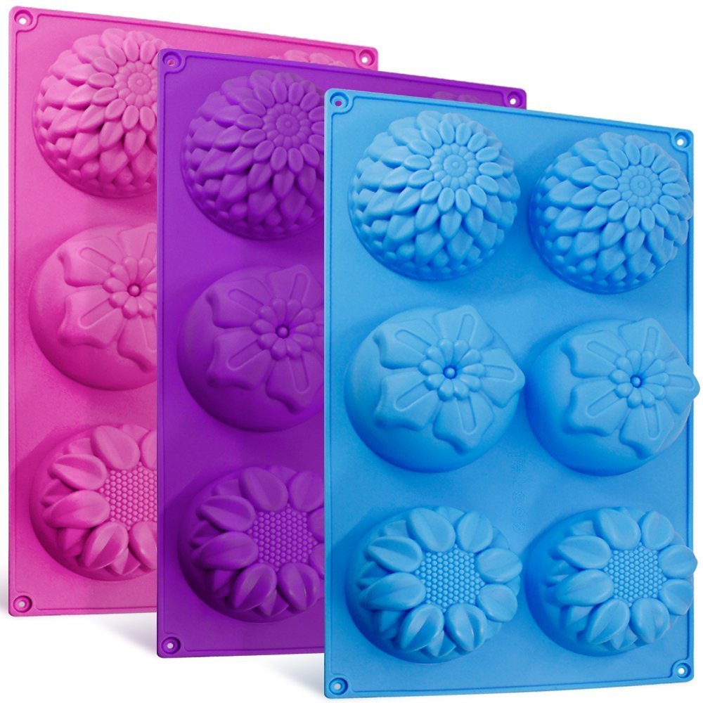 6-Cavity Silicone Flower Shape Cake Molds, Senhai 3 Packs Fondant Shape Decorating Ice Cube Trays For Homemade Cake Chocolate Cu