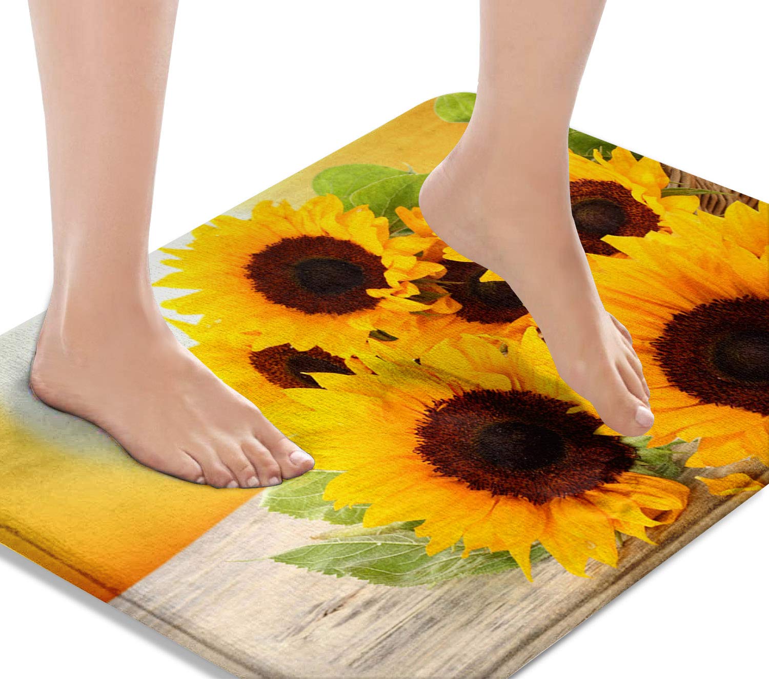 Britimes Bath Mat For Bathroom, Bathroom Mats Rugs No Silp, Yellow Sunflower Washable Cover Floor Rug Carpets Floor Mat Bathroom