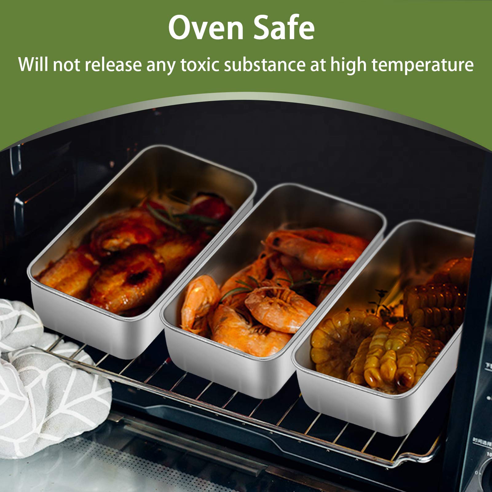 P&P Chef Loaf Pan Bread Baking Pans Set Of 3, 9 Inch Stainless Steel Bakeware For Bread Meatloaf Lasagna Cake Toast, Food Safety