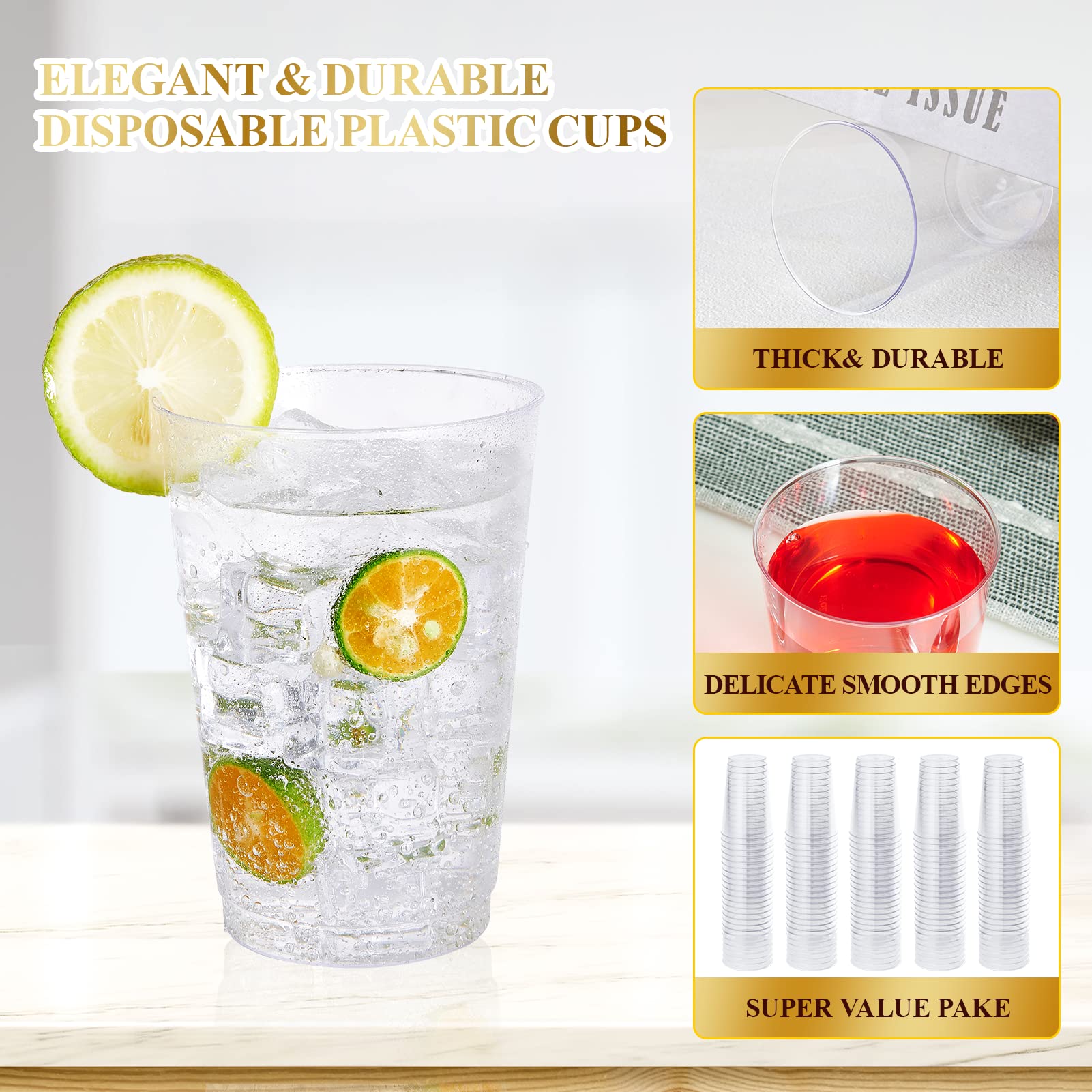 Vplus 150 Pack 12 Oz Clear Plastic Cups, Reusable Plastic Cups, Disposable Heavy Duty Plastic Cups Perfect For Wedding, Thanksgi