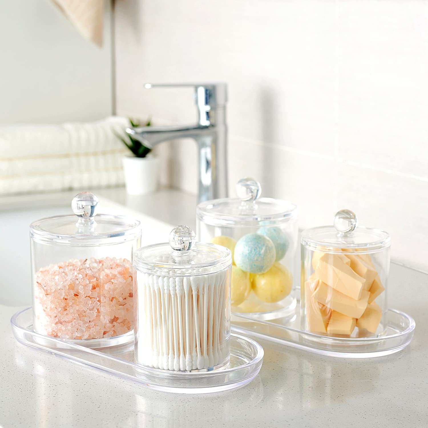 Sheechung Acrylic Vanity Tray, 2 Pack, Clear, 9.65 In X 4.5 In X 0.79 In, Catchall Tray, Countertop Sink Tray Dispenser, Sturdy