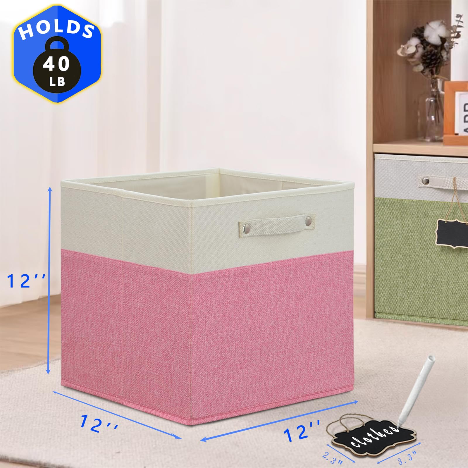 Dyvavna Storage Cubes,12 Inch Storage Bins,Foldable Fabric Storage Cubes With Labels 4 Pack,Linen Cube Storage Organizer Bins Ka