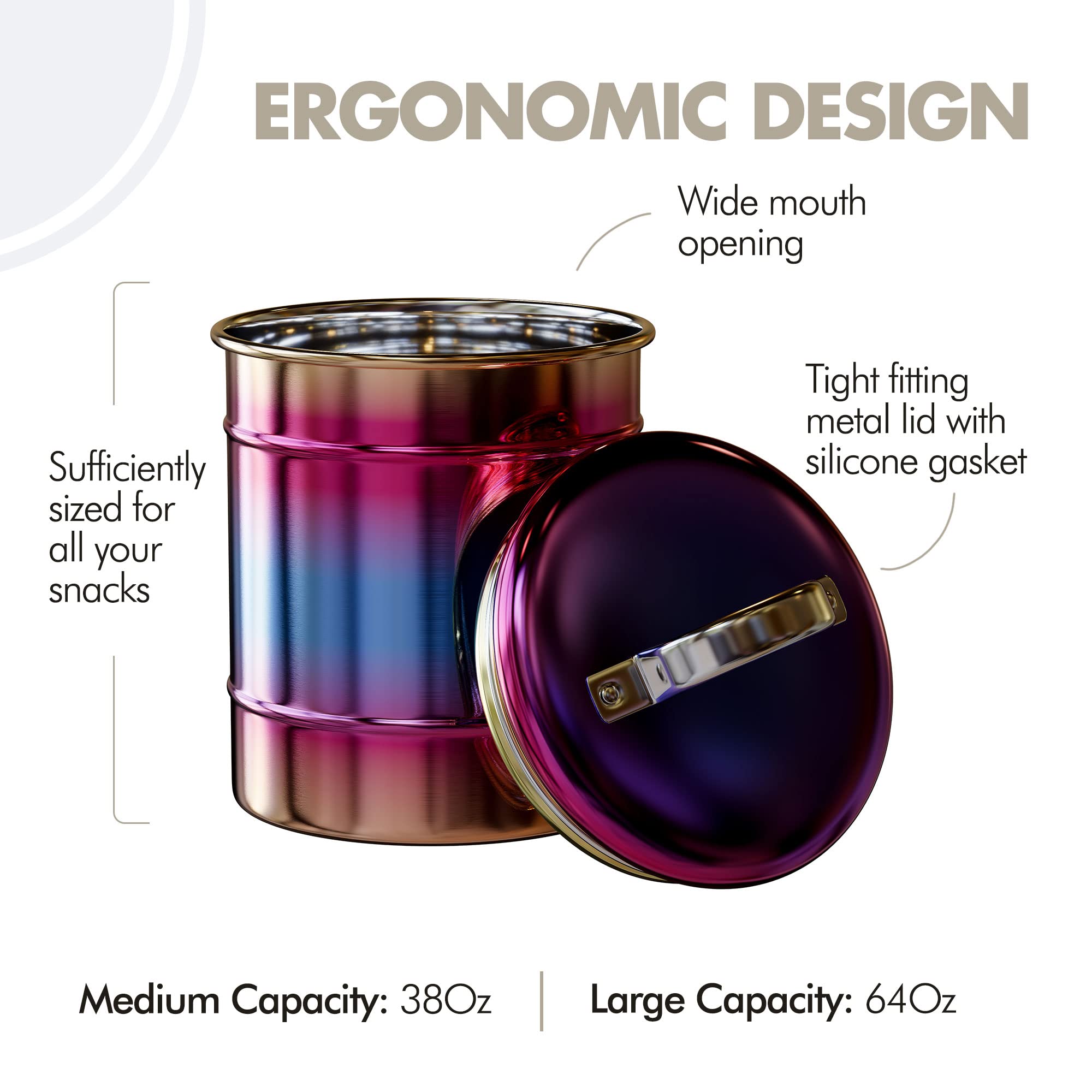 Amici Home Rainbow Metal Storage Canister | Set Of 2 | Airtight Lid | 38 & 64 Ounce Capacity | Modern Home D  Cor | Decorative M
