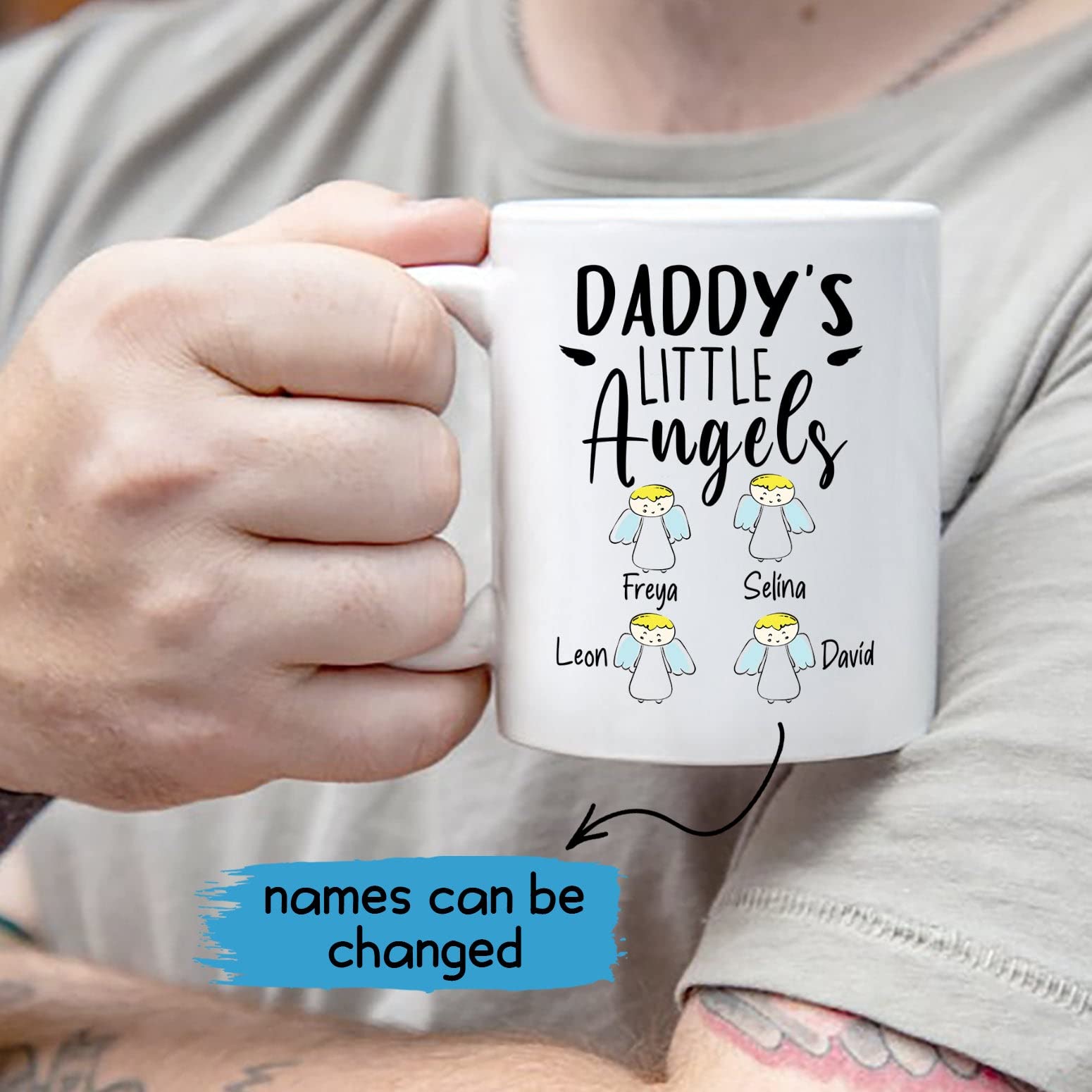 Dad Gift Personalized Mugs Daddy'S Little Angel Mug, Dad Gifts Custom Kids Names, Dad Cup Gifts For Father/Papa, Dad Ceramic Mug