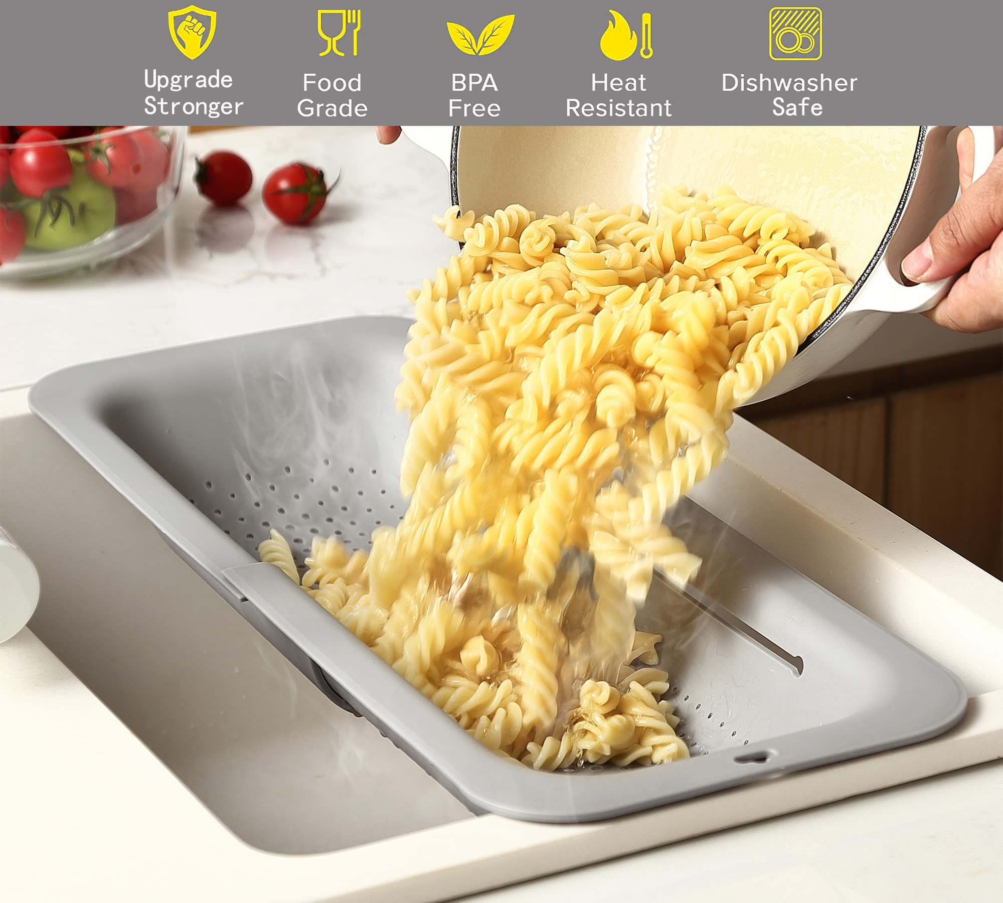Adjustable Over The Sink Colander Strainer, Silicone Clip On Strainer For Pots Strainers And Colanders Plastic Drainer Basket Fo