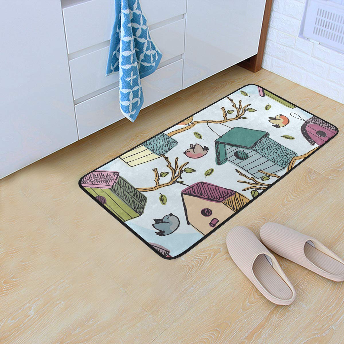 Kitchen Rugs Birds And Starling Houses Design Non-Slip Soft Kitchen Mats Bath Rug Runner Doormats Carpet For Home Decor, 39'' X