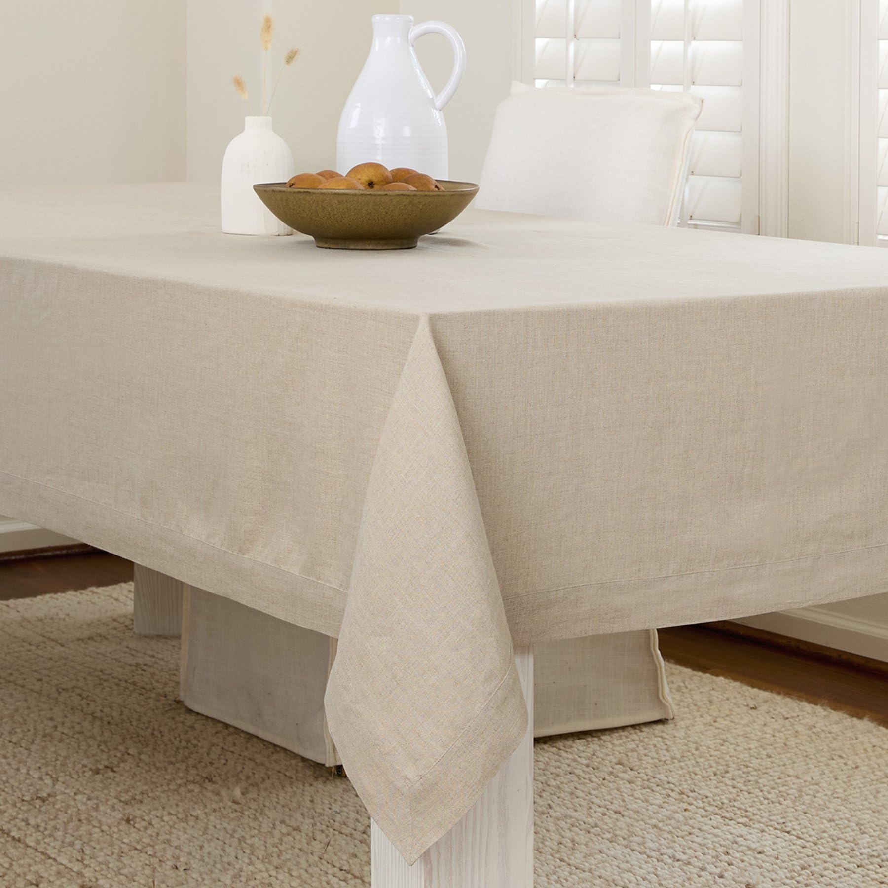 Solino Home Natural Linen Tablecloth 108'' L X 60'' W Inch - Fete, 100% Pure Linen Table Cloth For Rectangle Tables - Machine Wa