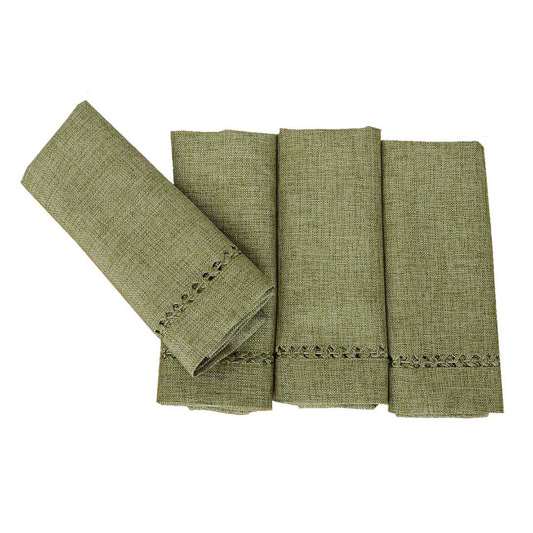 Grelucgo Set Of 4 Handcrafted Solid Sage Green Color Dinner Napkins, Double-Hemstitched, Square 18 X 18 Inch