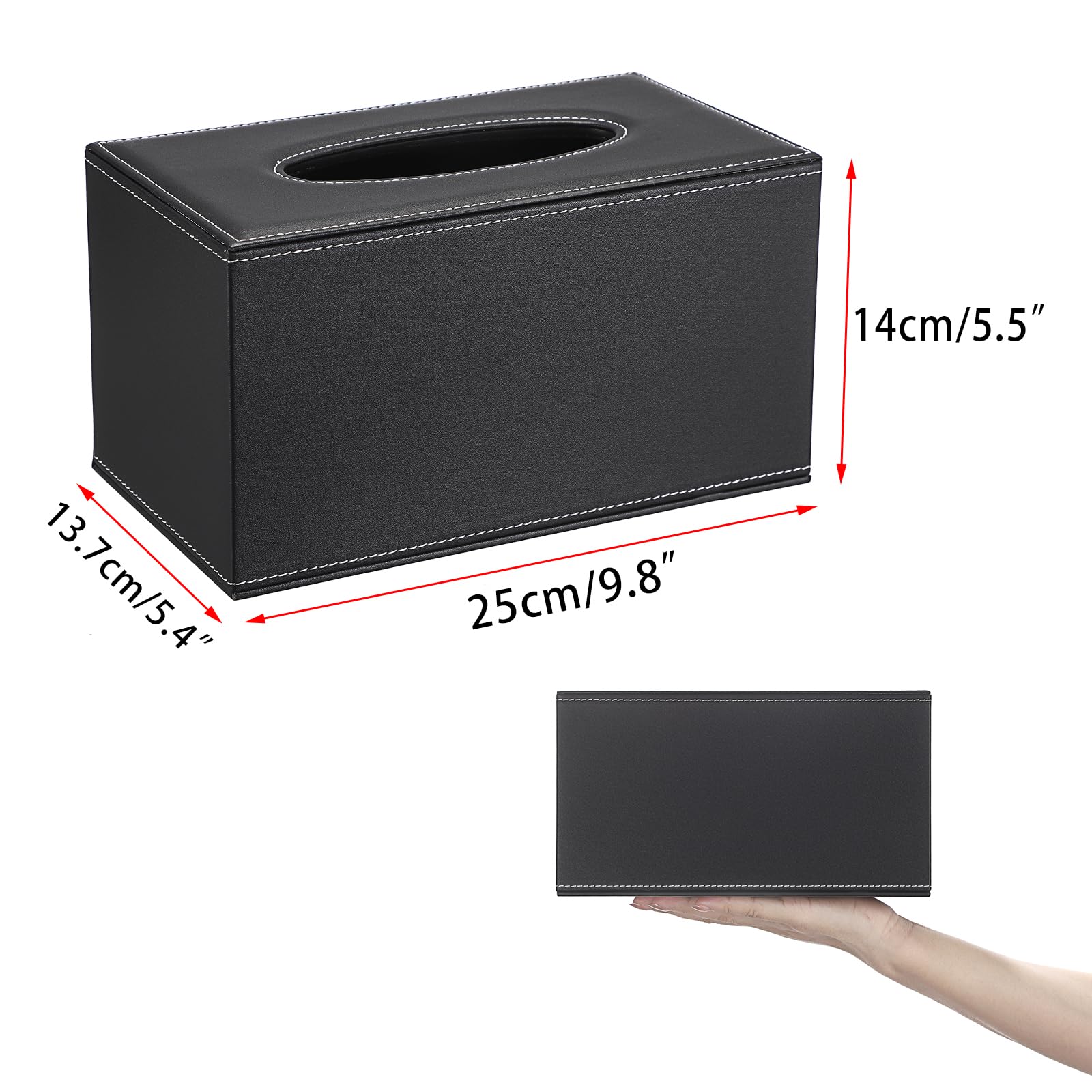 Sumnacon Tissue Box Cover Rectangle Leather Tissue Box With Magnetic Bottom,Pu Tissue Box Holder Decorative Black Tissue Cover F