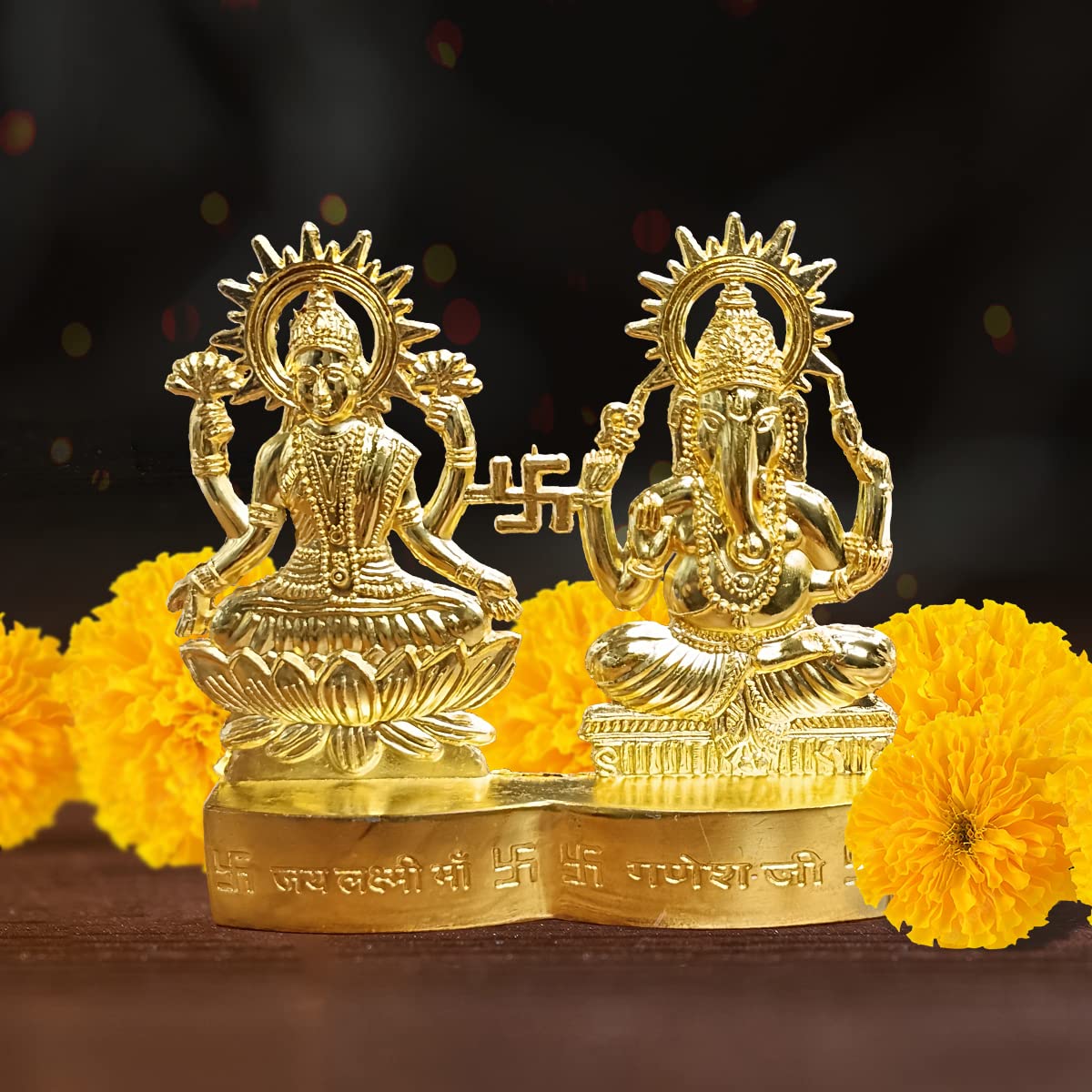 Shubhanjali Gold Plated Laxmi Ganesh Idol Showpiece (4 Inch), Metal Lakshmi Ganesh Statue for Diwali, Home Dcor, Golden