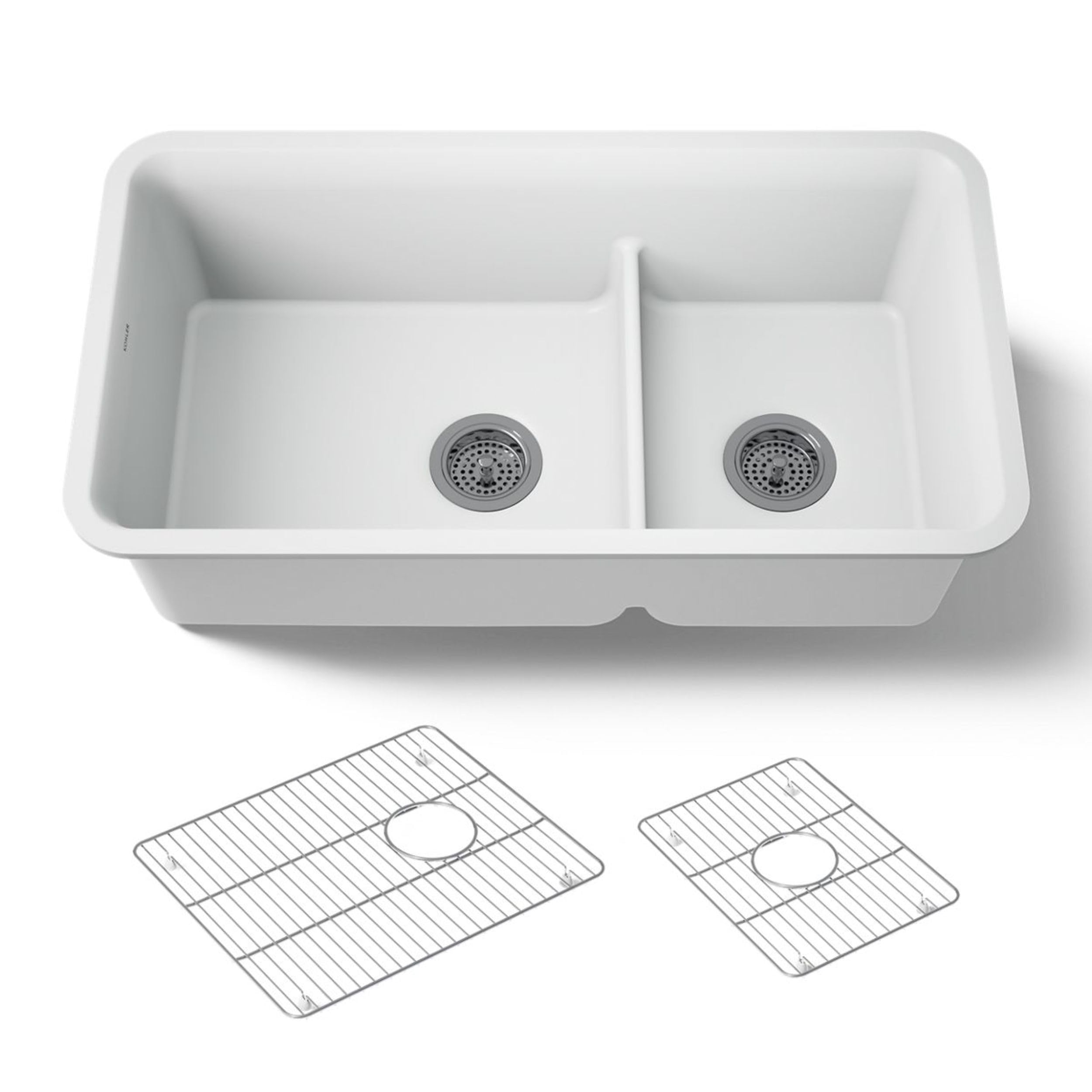 Kohler 27786-CM6 Cairn Smart Divide 33-1/2 undermount double-bowl kitchen sink, Matte White
