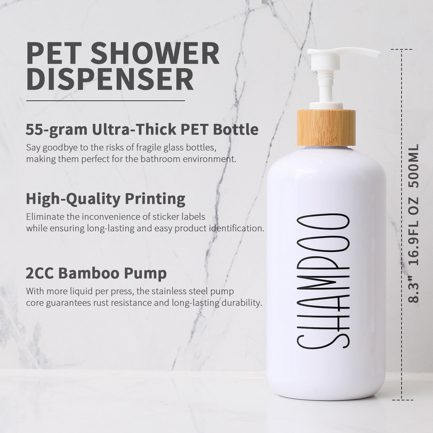 Momeemo White Shampoo And Conditioner Dispenser Set, Contains 3 Extra-Thick Pet Plastic Bottles, Refillable Shampoo And Conditio