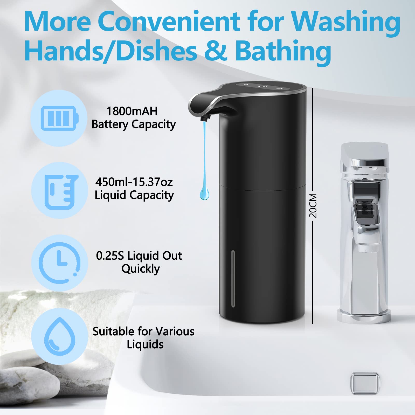 Yikhom Automatic Liquid Soap Dispenser, Touchless, 5 Level Adjustable Sensor Electric Dish Soap Dispenser, 15.37 Oz/450Ml Hand S