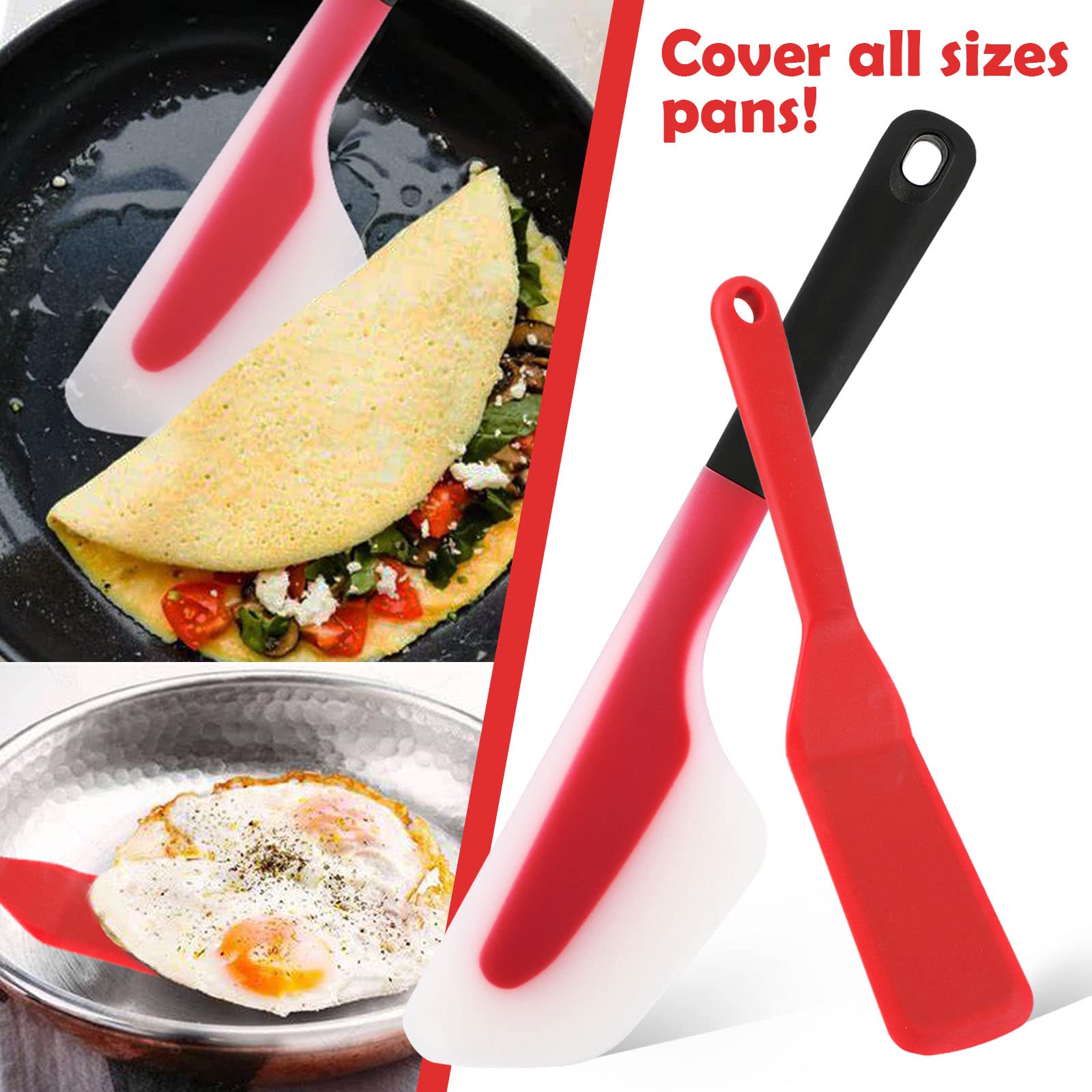 Webake Omelette Spatula Silicone Egg Spatula Turner Set Of 2, Long Crepe Spatula Heat Resistant Cooking Spatula Non Stick Pancak