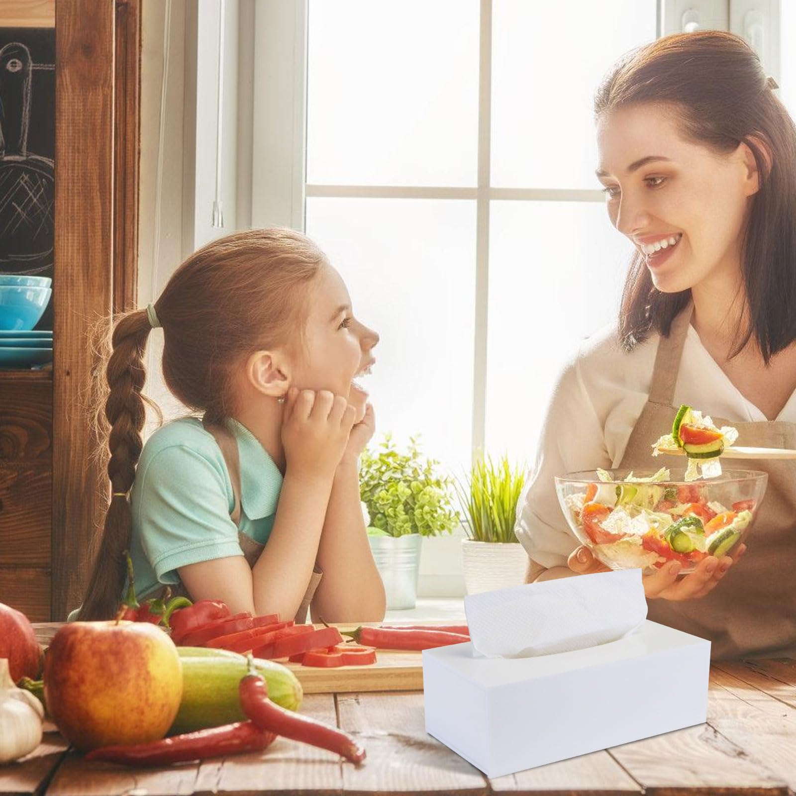 Acrylic Tissue Box Cover Rectangle, Pitbvo White Tissue Box Holder, Facial Napkin Dispenser For Bathroom Kitchen Bedroom Office