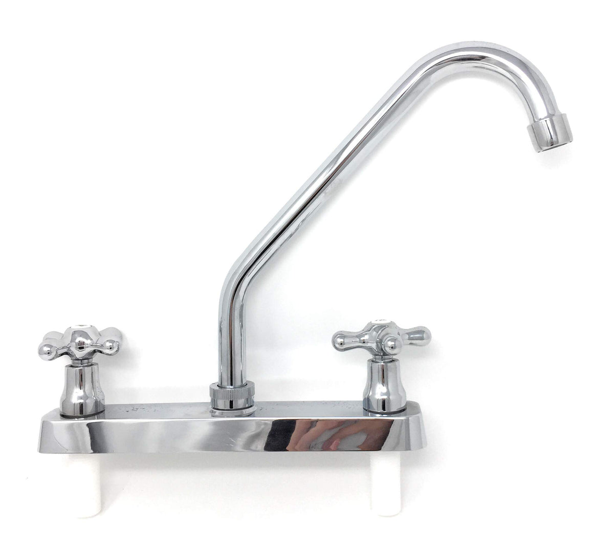 Chromed Surface 8'' Two Handle Tall Stainless Steel Spout Kitchen Faucet 8 Inch Center Hole [3015P] Ada No Lead, Plastic (Pom) B
