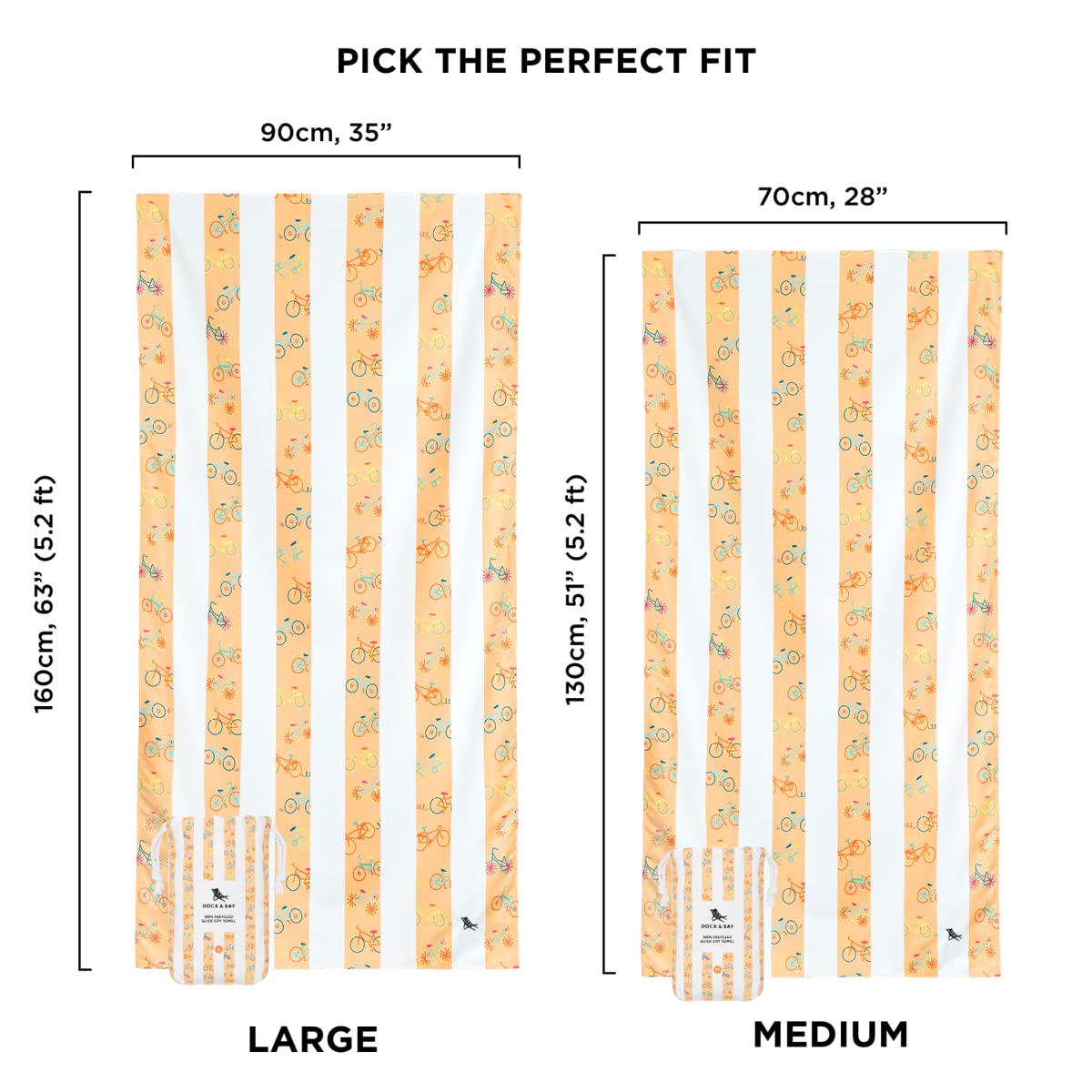 Dock & Bay Kid's Towel - for Beach Use - Quick Dry  Sand Free - Compact  Lightweight - 100% Recycled - Includes Bag - Bike Bike Baby  Medium (130x70cm  51x28)