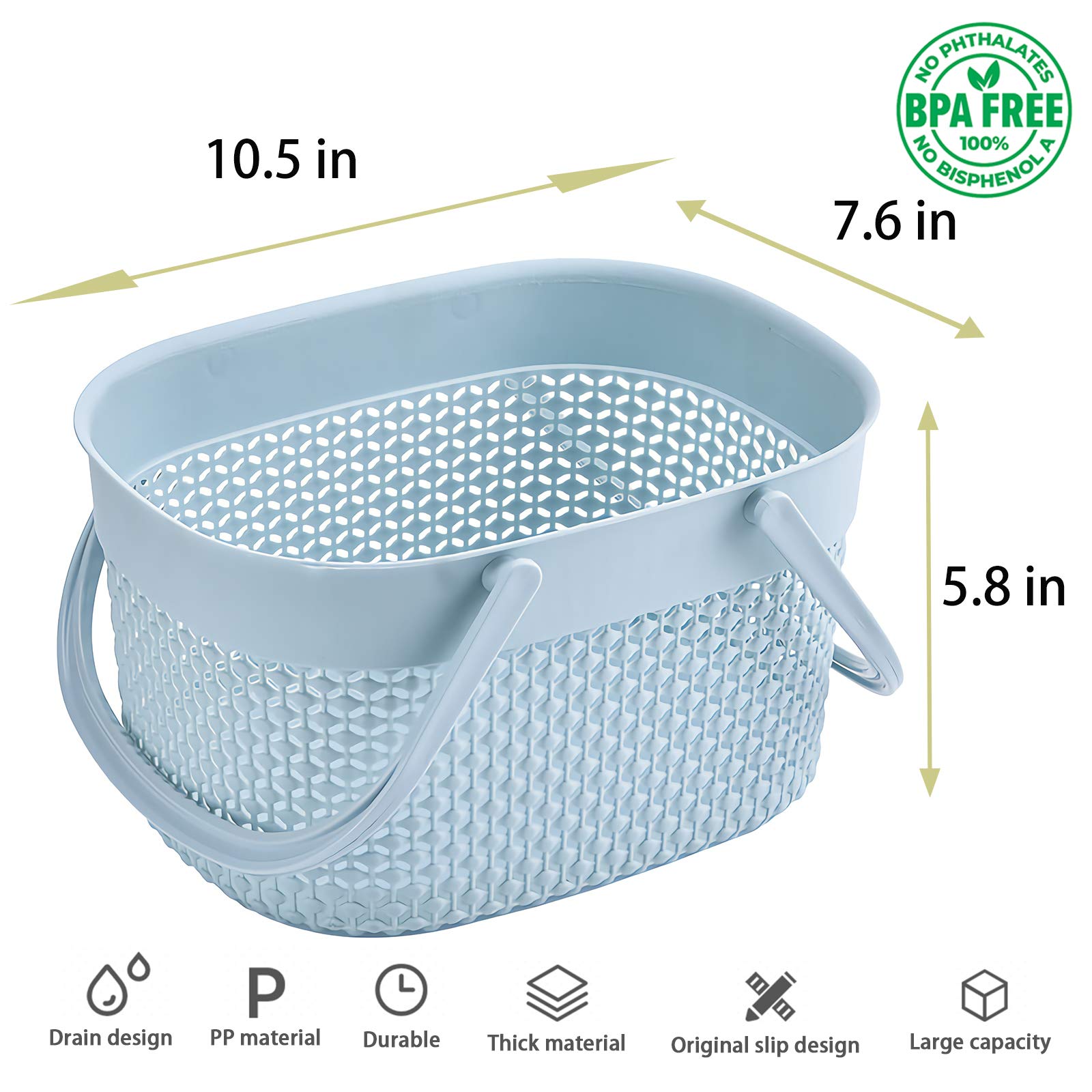 rejomiik Portable Shower Caddy Basket  Plastic Organizer Storage Tote with Handles Toiletry Bag Bin Box for Bathroom  College Dorm Room Essentials  Kitchen  Camp  Gym  Blue