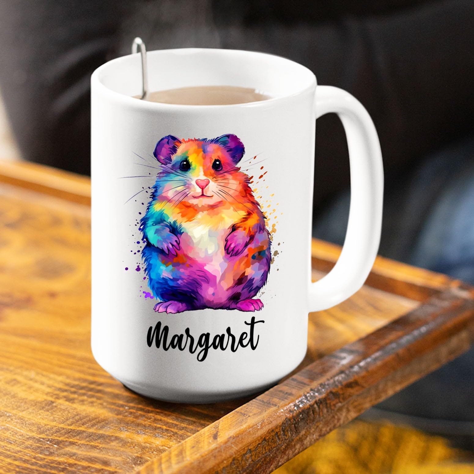Hamster Coffee Mug Cup Gift With Custom Name, Personalized Hamster White Ceramic Mug 11 Oz 15 Oz, Unique Hamster Coffee Cup Gift