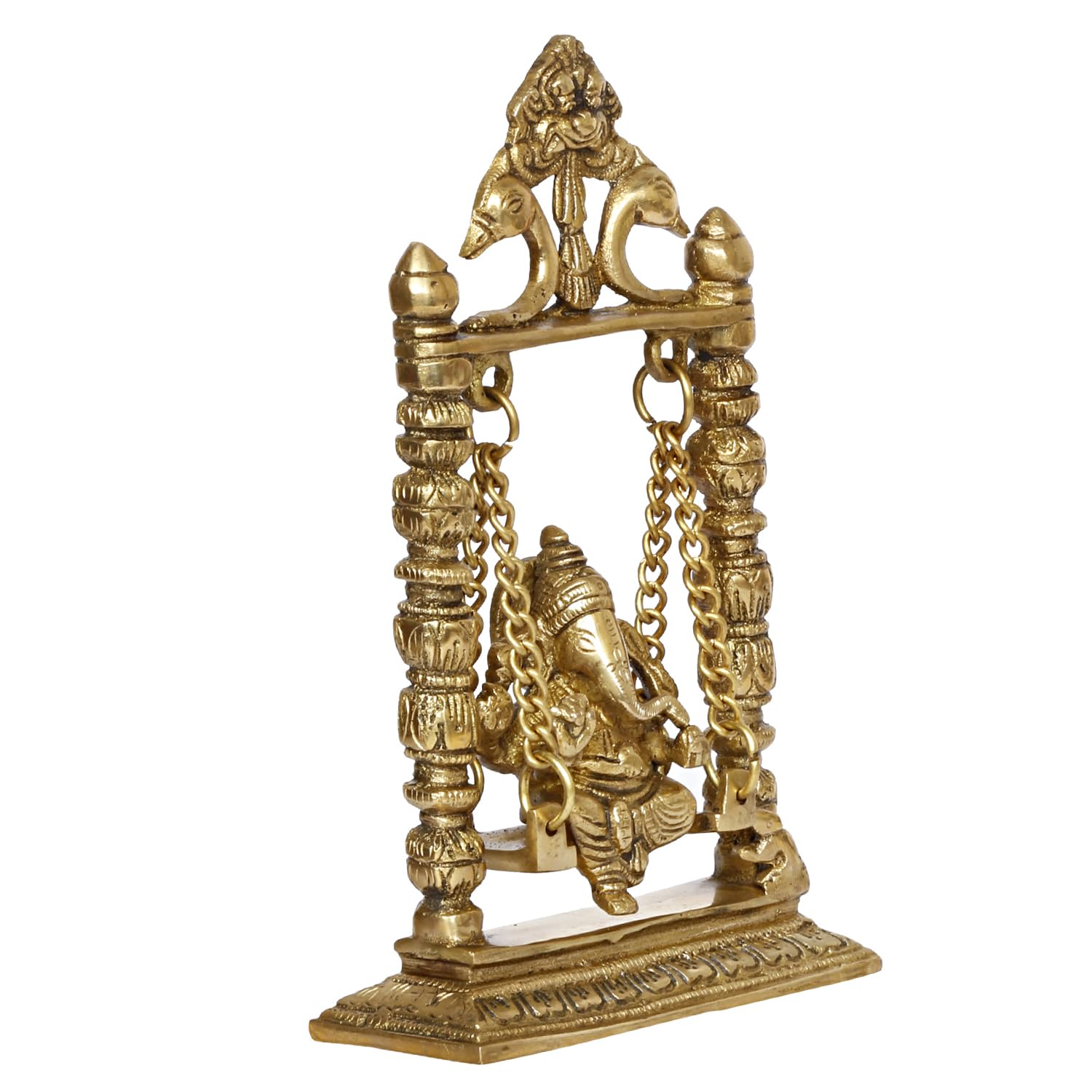 Kartique Brass Ganesh Bhagwan Jhula Idol Gold Color Height 10 Inch