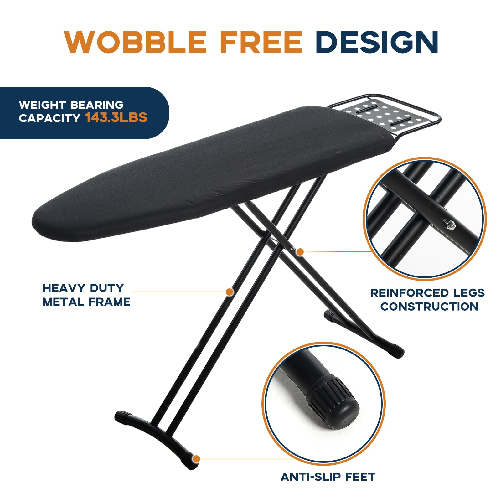 Ironing Board Full Size, Rainhol 54''X13'' Heavy Duty Compact Ironing Board With Iron Rest, Heat Resistant Cover With Ultra Thic