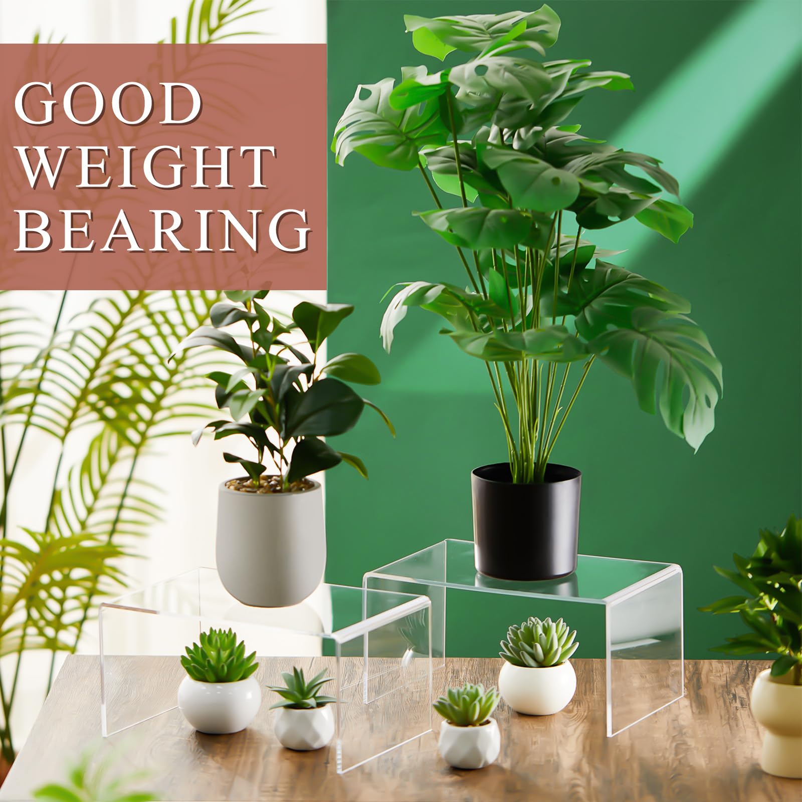 RattanView 2 Pcs 12 Inch, 14 Inch Large Acrylic Risers Display Stands 5 mm Thick Acrylic Shelf Riser Showcase for Collectibles J