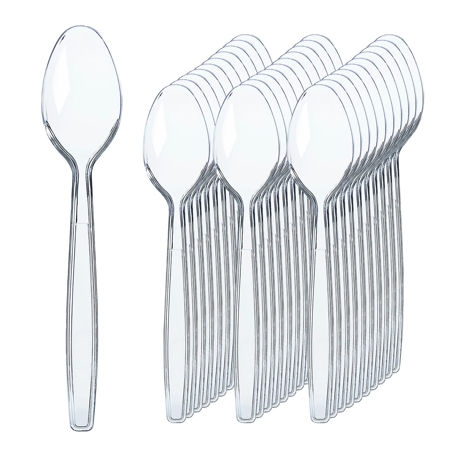 Prestee 100 Clear Plastic Spoons Heavy Duty - Heavy Duty Clear Plastic Spoons, Plastic Spoons Bulk For Parties, Elegant Disposab