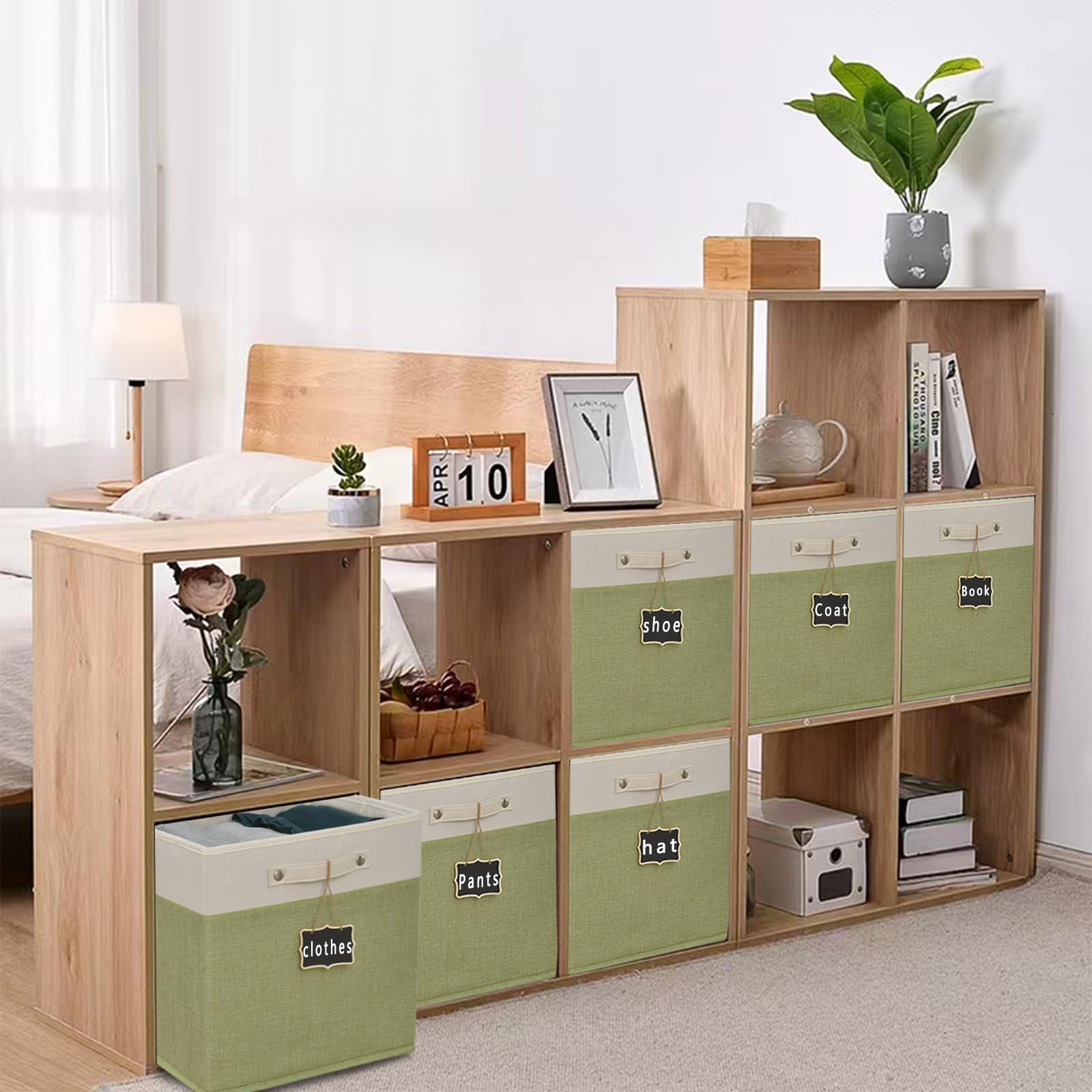 12 X 12 Storage Cubes,Collapsible Fabric Storage Cubes With Labels 4 Pack,Linen Cube Storage Organizer Bins With Cotton Handles